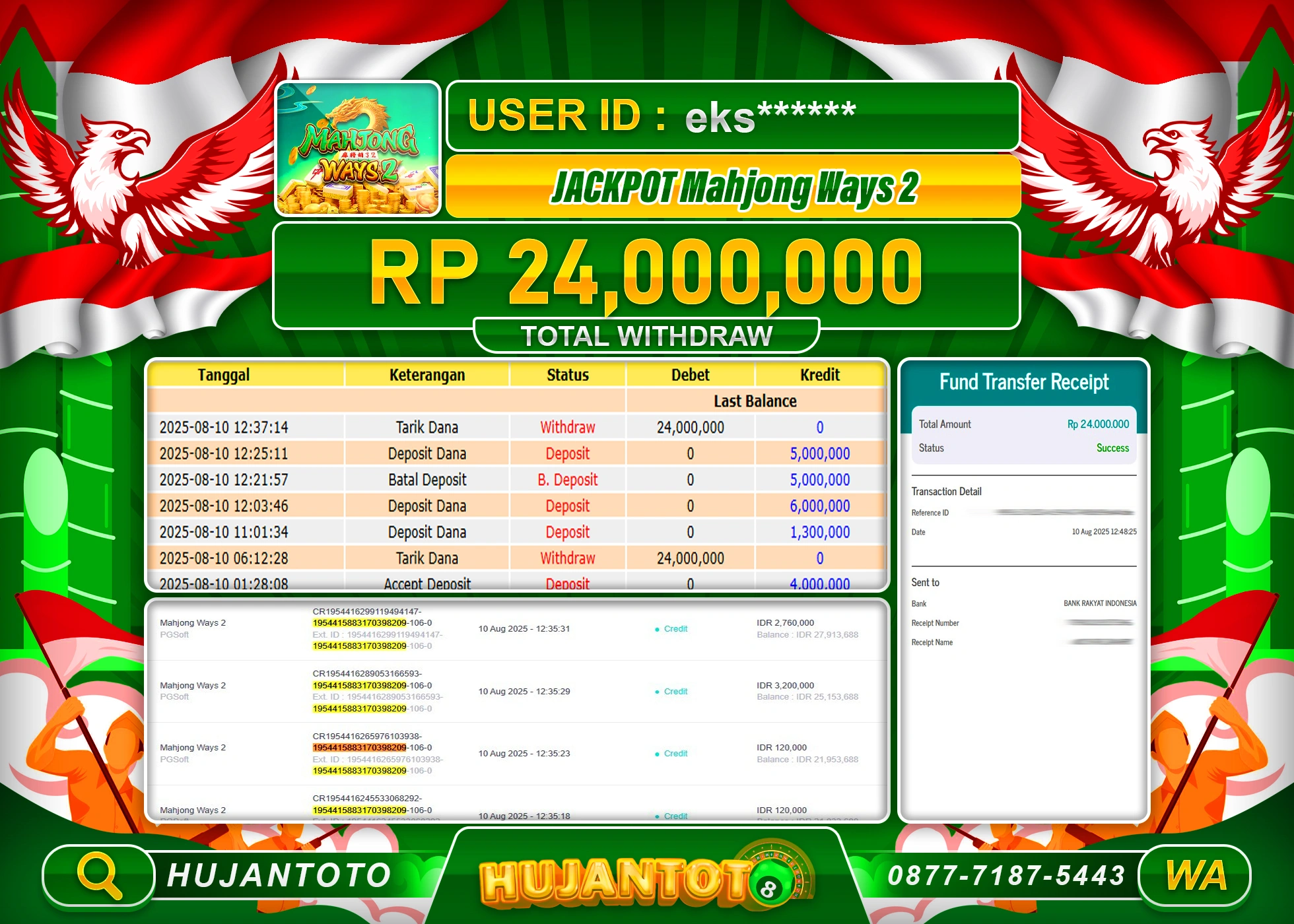 HUJANTOTO - BUKTI JACKPOT MENANG SLOT MAHJONG WAYS 2 Rp.24,000,000 - TERBAYAR LUNAS