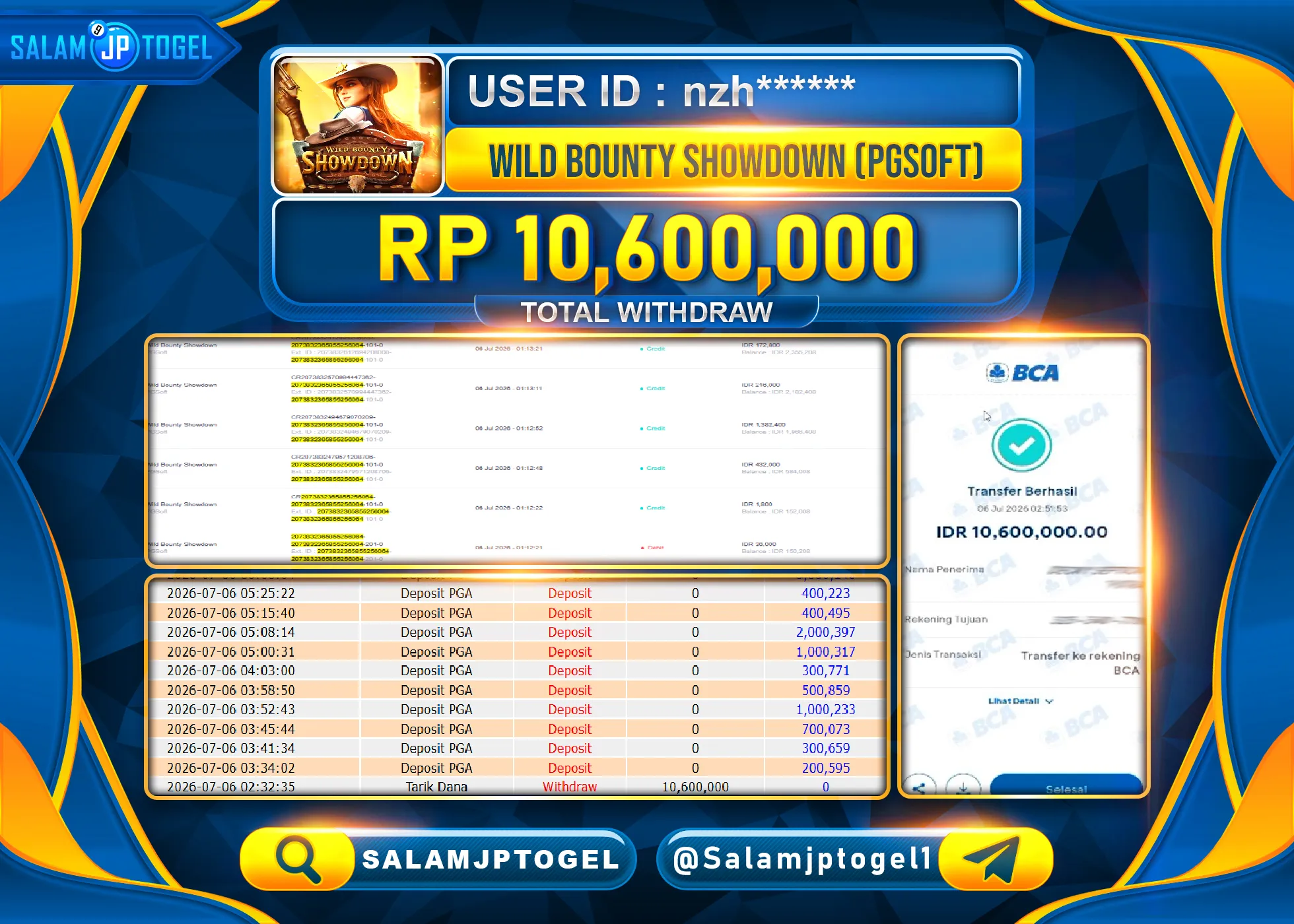SALAMJPTOGEL Menang JACKPOT SLOT GACOR WILD BOUNTY  Rp.10,600,000 - LUNAS