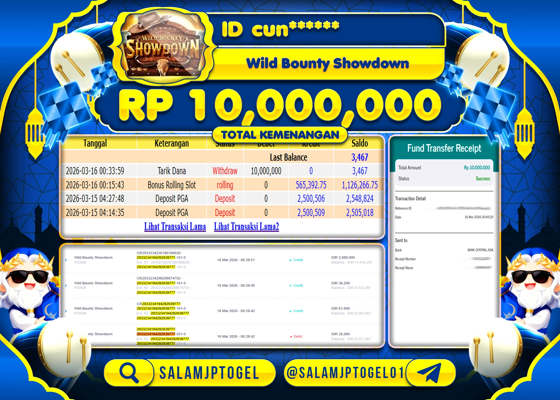 SALAMJPTOGEL JACKPOT Wild Bounty Showdown (PGSoft) Rp.10,000,000 - LUNAS