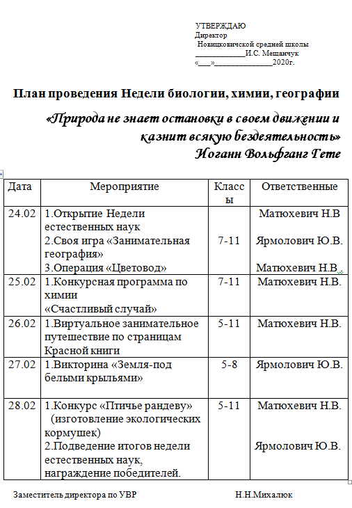 План недели химии и биологии в школе