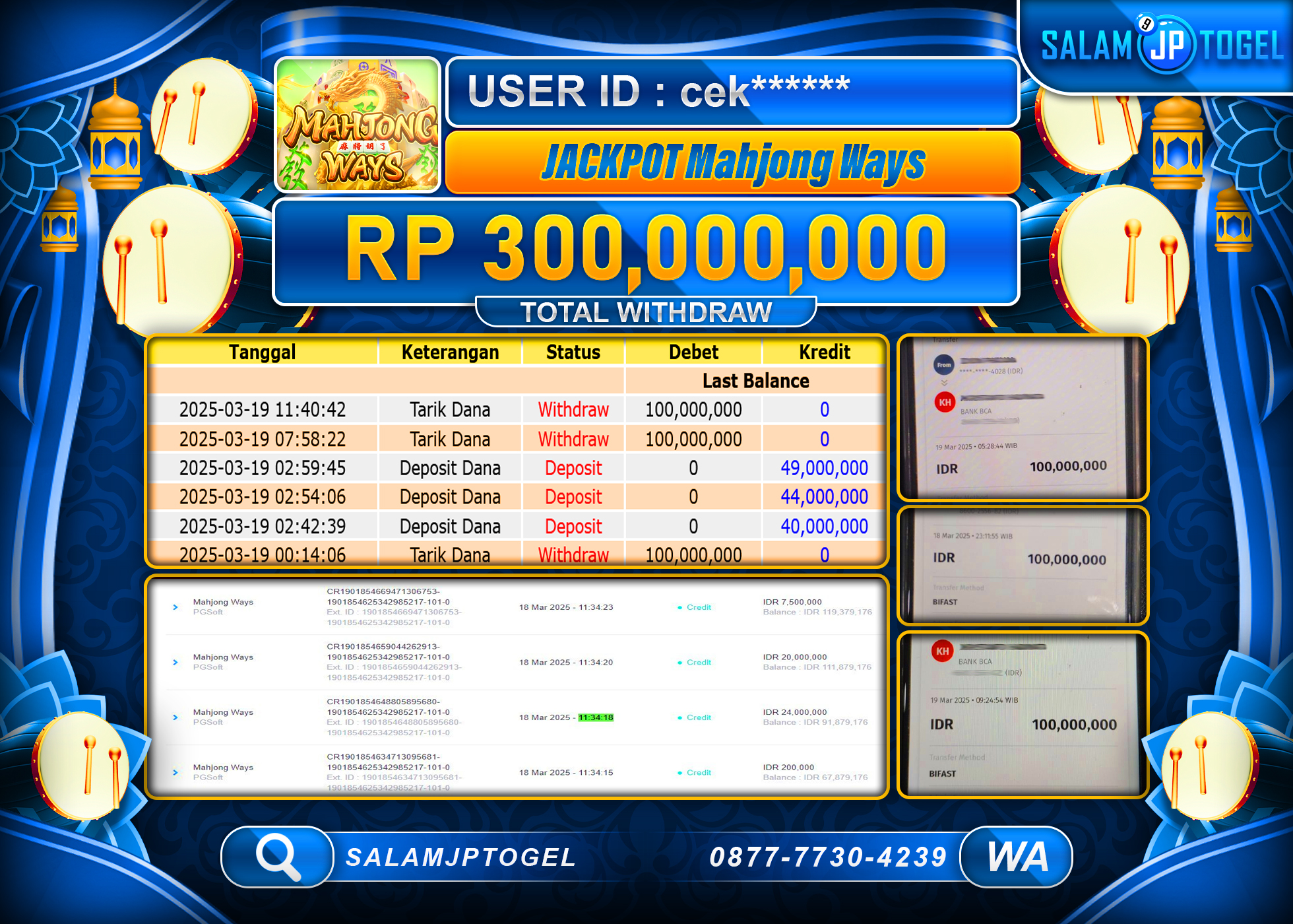 SALAMJPTOGEL MENANG MAHJONG WAYS Rp. 300,000,000 LUNAS