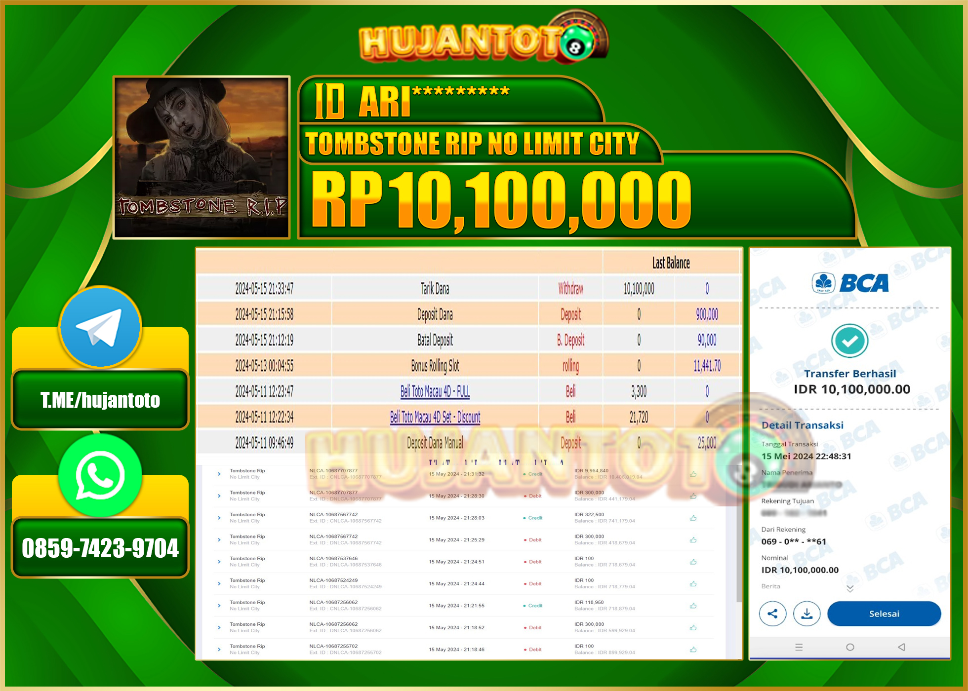 HUJANTOTO MENANG SLOT TOMBSTONE RIP NO LIMIT CITY  10.100.000 - LUNAS 