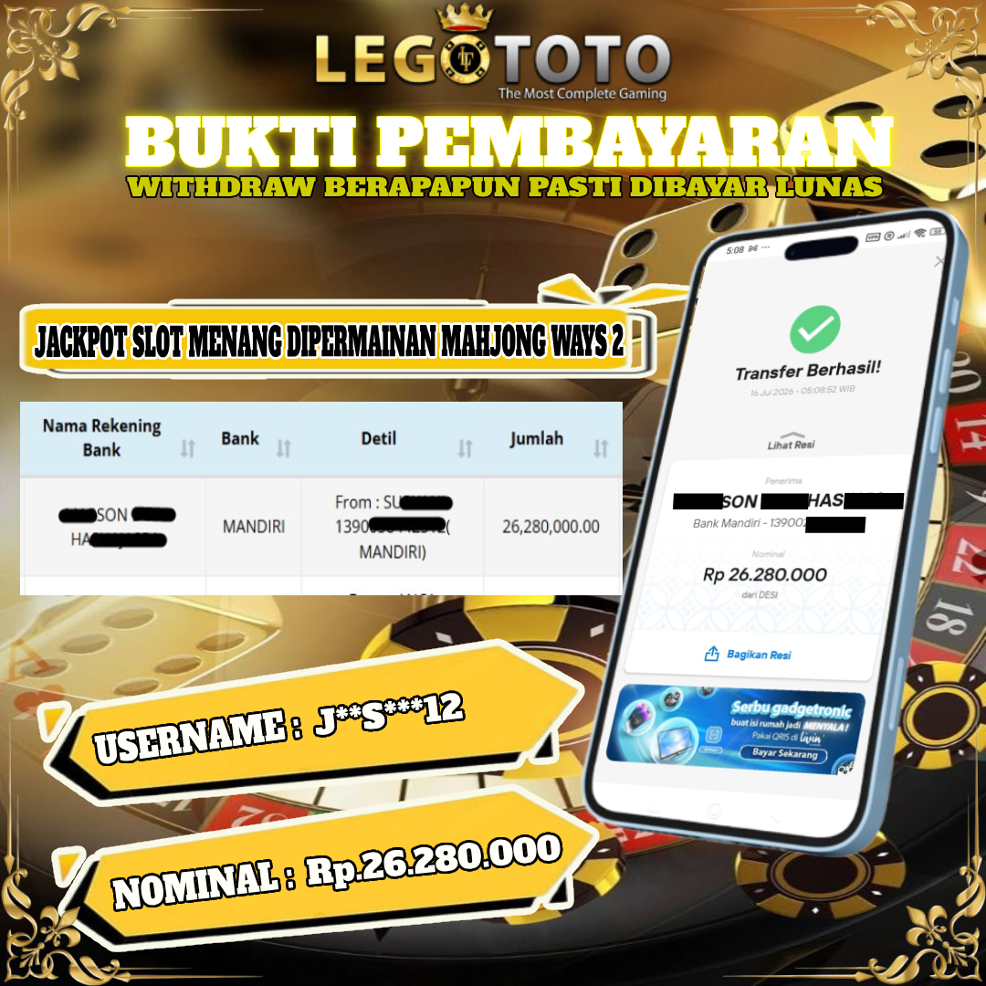  🏆 BUKTI KEMENANGAN MEMBER LEGOTOTO MAHJONG WINS 2 🏆