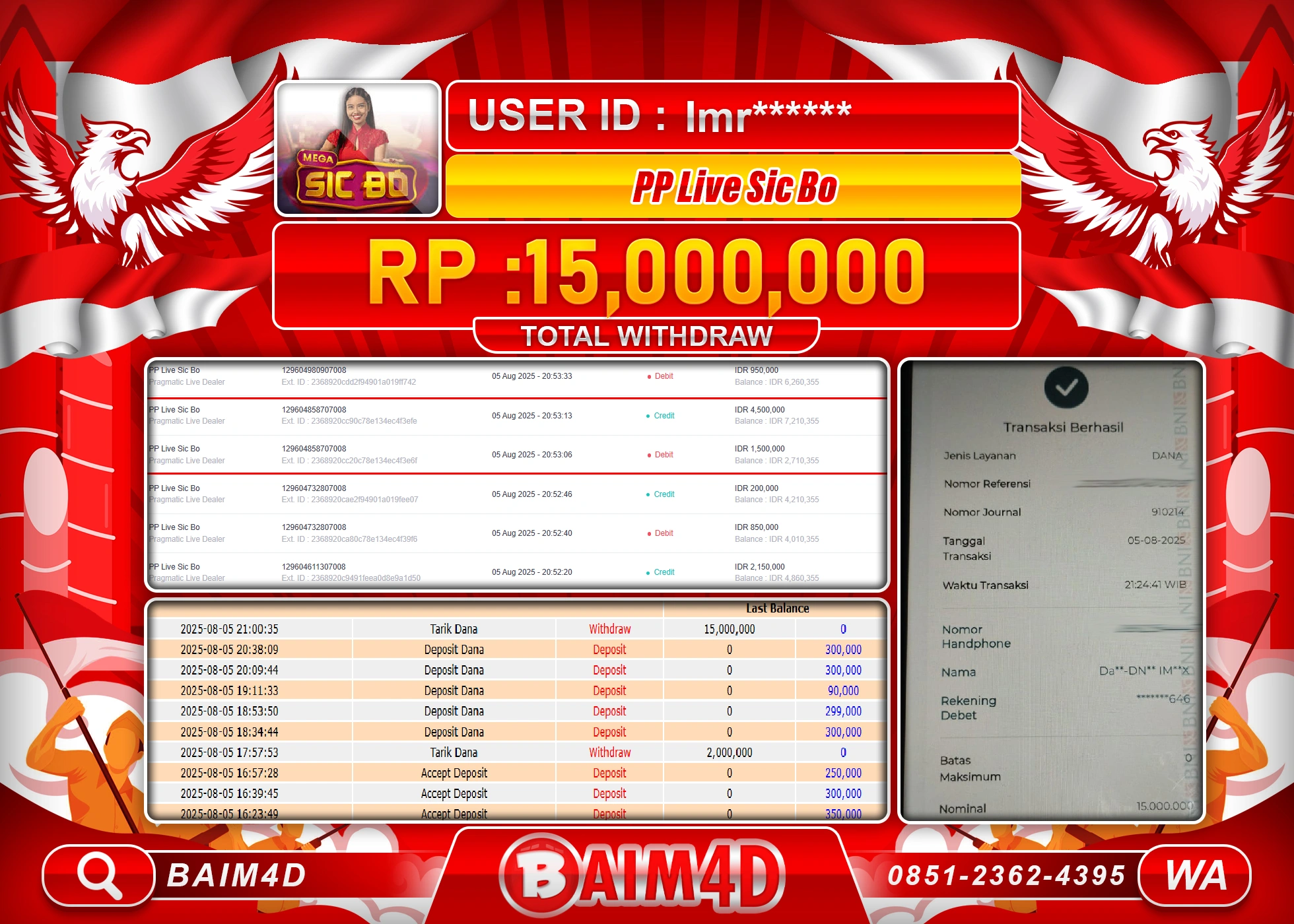 BAIM4D JACKPOT PRAGMATIC LIVE SICBO Rp.15,000,000.- LUNAS