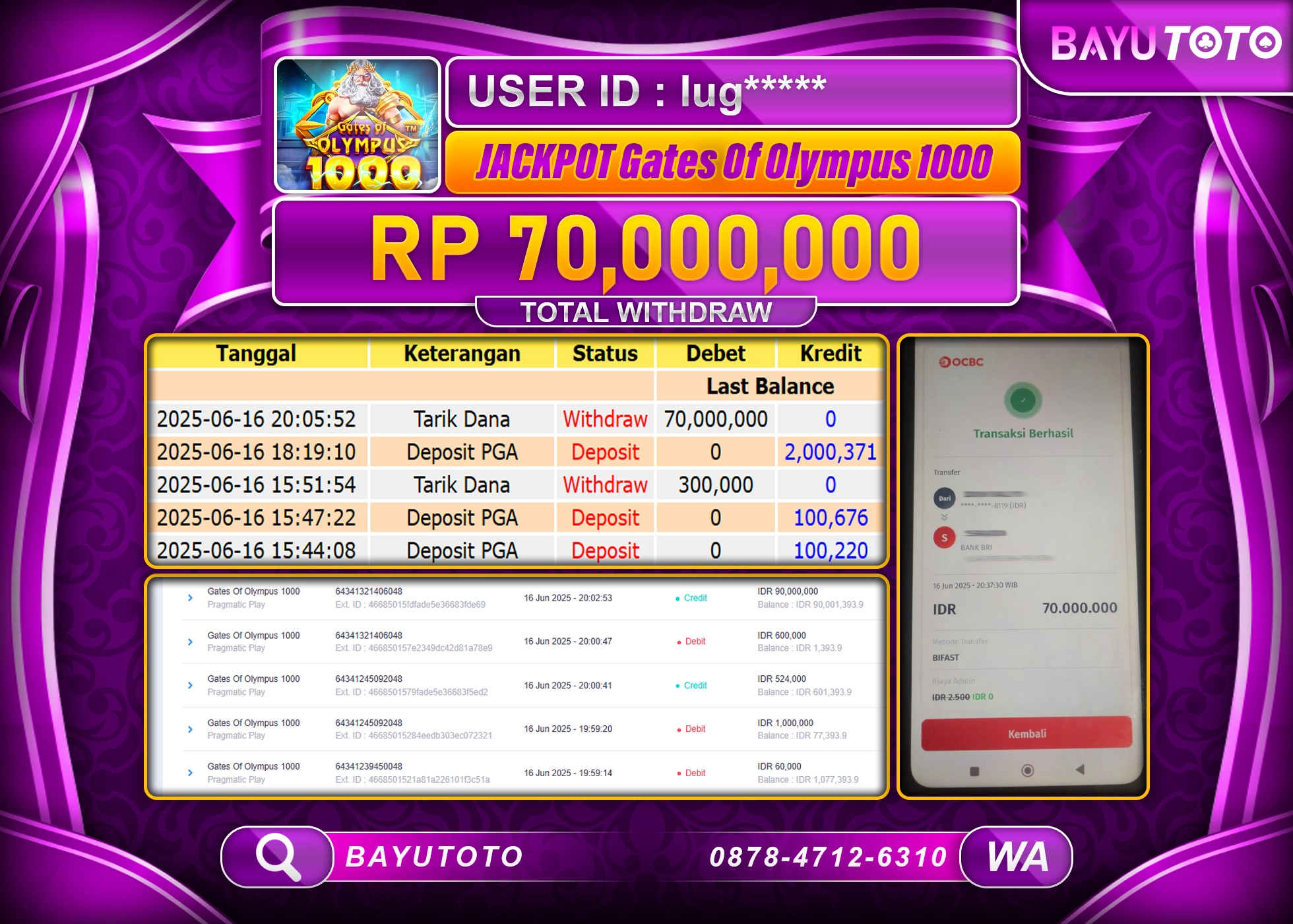 BAYUTOTO JACKPOT DI Gates Of Olympus Super Scater1000 Rp.70,000,000 LUNAS