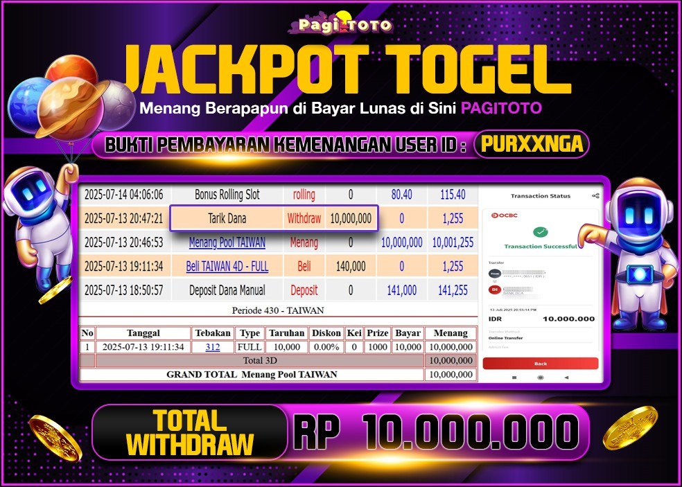 HAPPY JACKPOT MEMBER PAGITOTO TOGEL TAIWAN Rp 10.000.000-, - LUNAS
