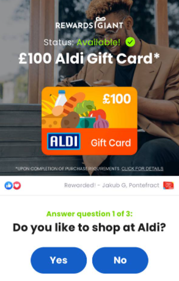 [Rewards] UK | Aldi £100 | Incent  