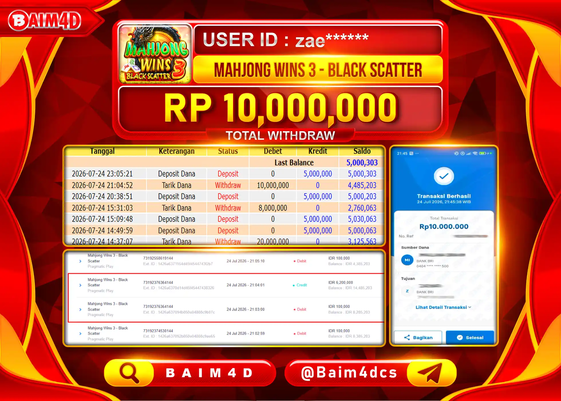 BAIM4D JACKPOT MAHJONG WINS 3 BLACK SCATTER Rp.10,000,000 - LUNAS