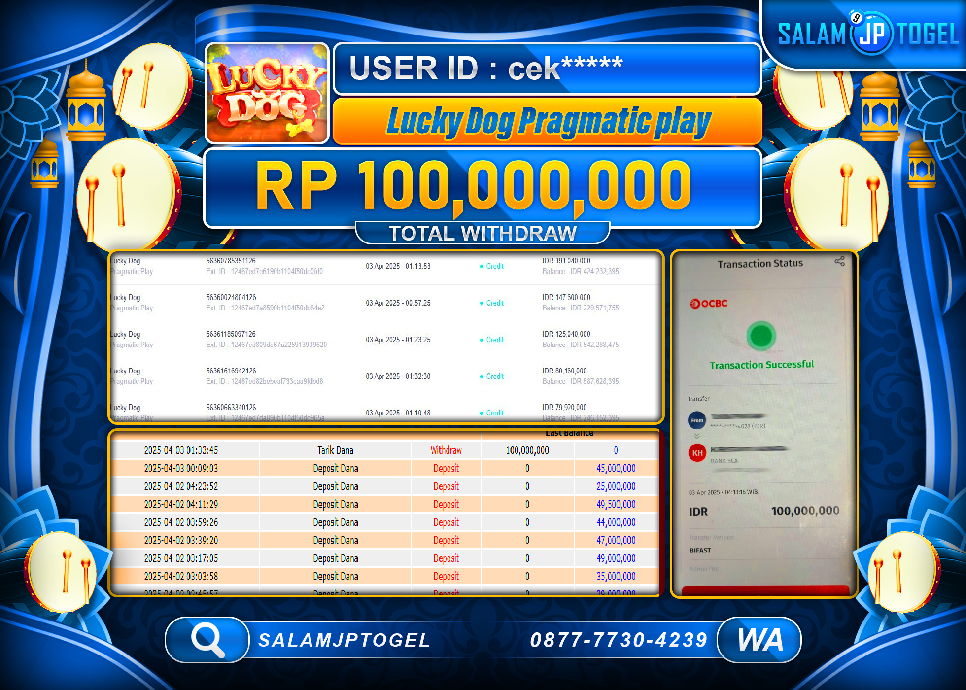 SALAMJPTOGEL MENANG LUCKY DOG  Rp. 100,000,000 LUNAS