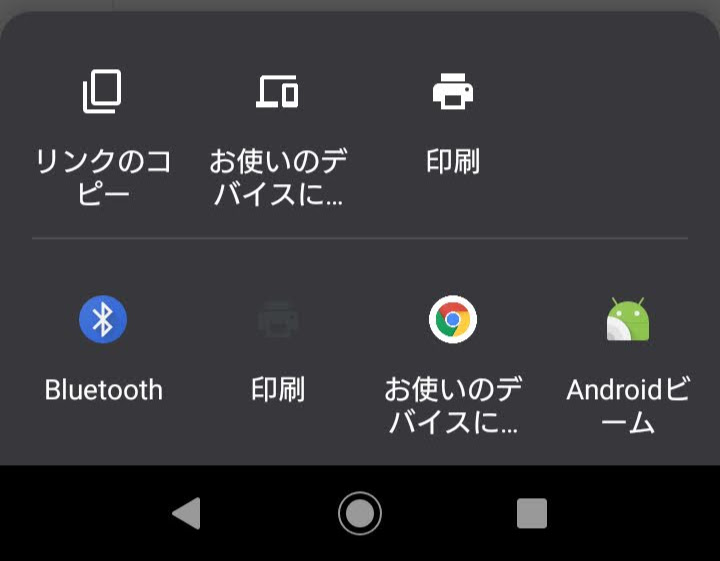 [スクリーンショット]Google Chrome for Androidの共有メニュー