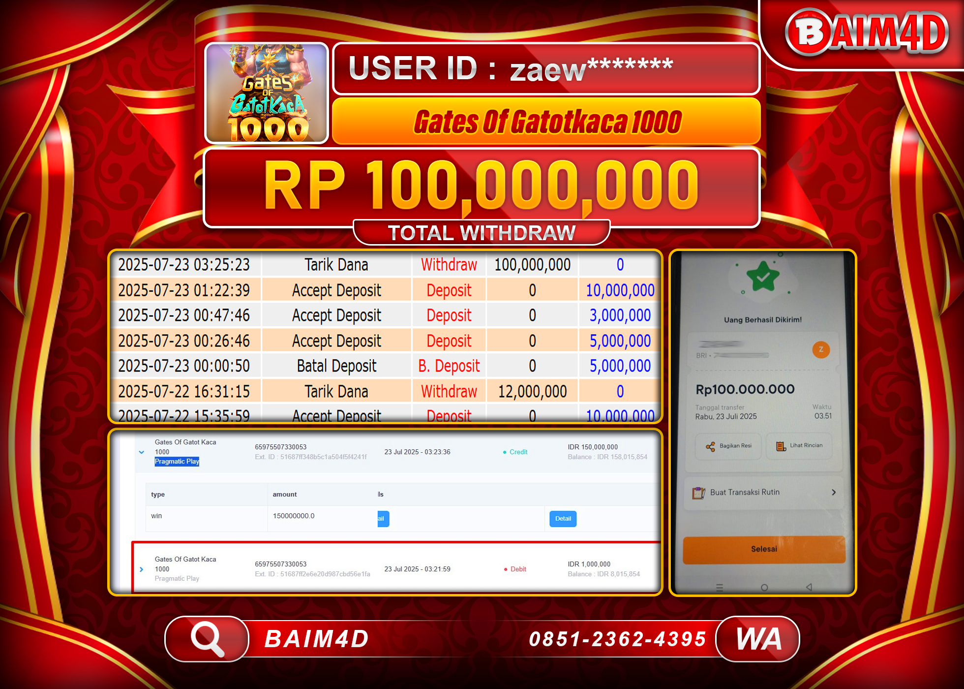 BAIM4D JACKPOT SLOT GATES OF GATOT KACA 1000  Rp.100,000,000.- LUNAS