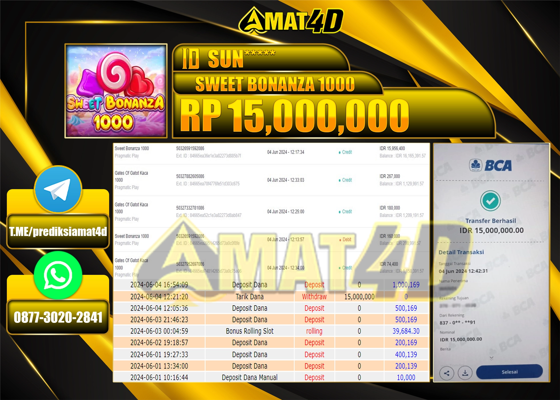 AMAT4D JACKPOT SLOT SWEET BONANZA 1000 Rp.15.000.000 BERHASIL DI BAYAR LUNAS