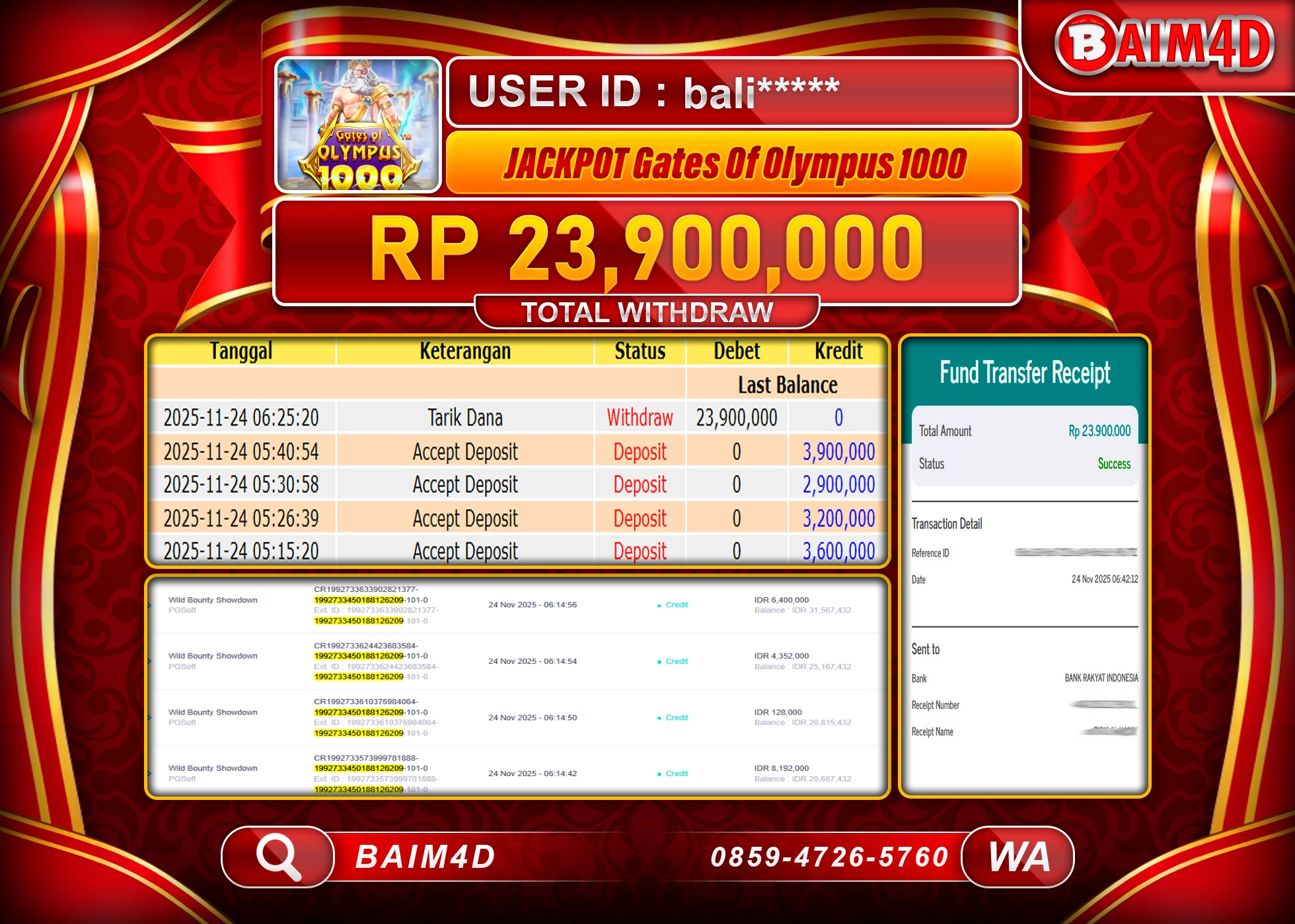 BAIM4D JACKPOT  SLOT GATES OF OLYMPUS 1000  Rp.23,900,000 - LUNAS