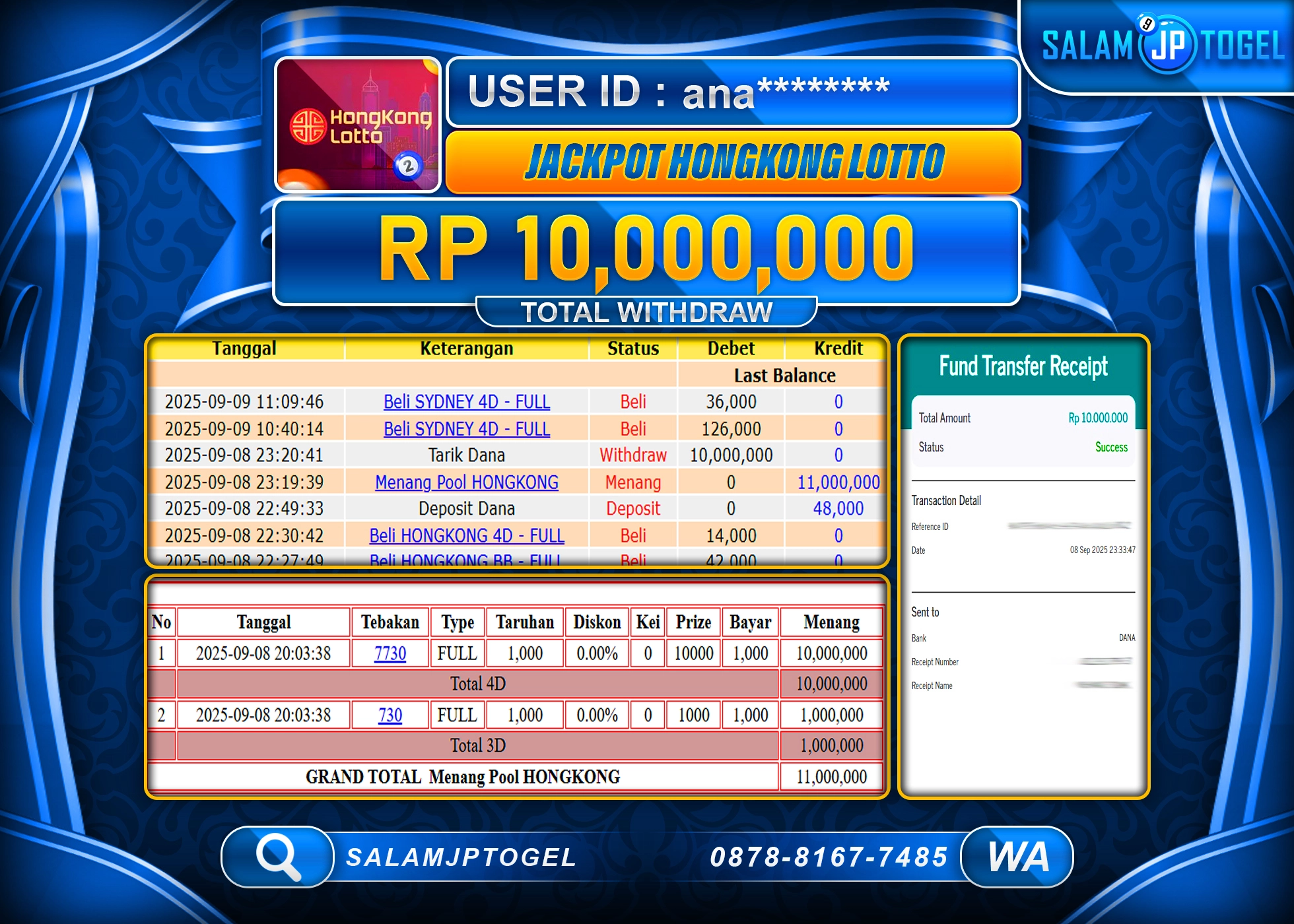 SALAMJPTOGEL MENANG TOGEL HONGKONG LOTTO  Rp.10,000,000