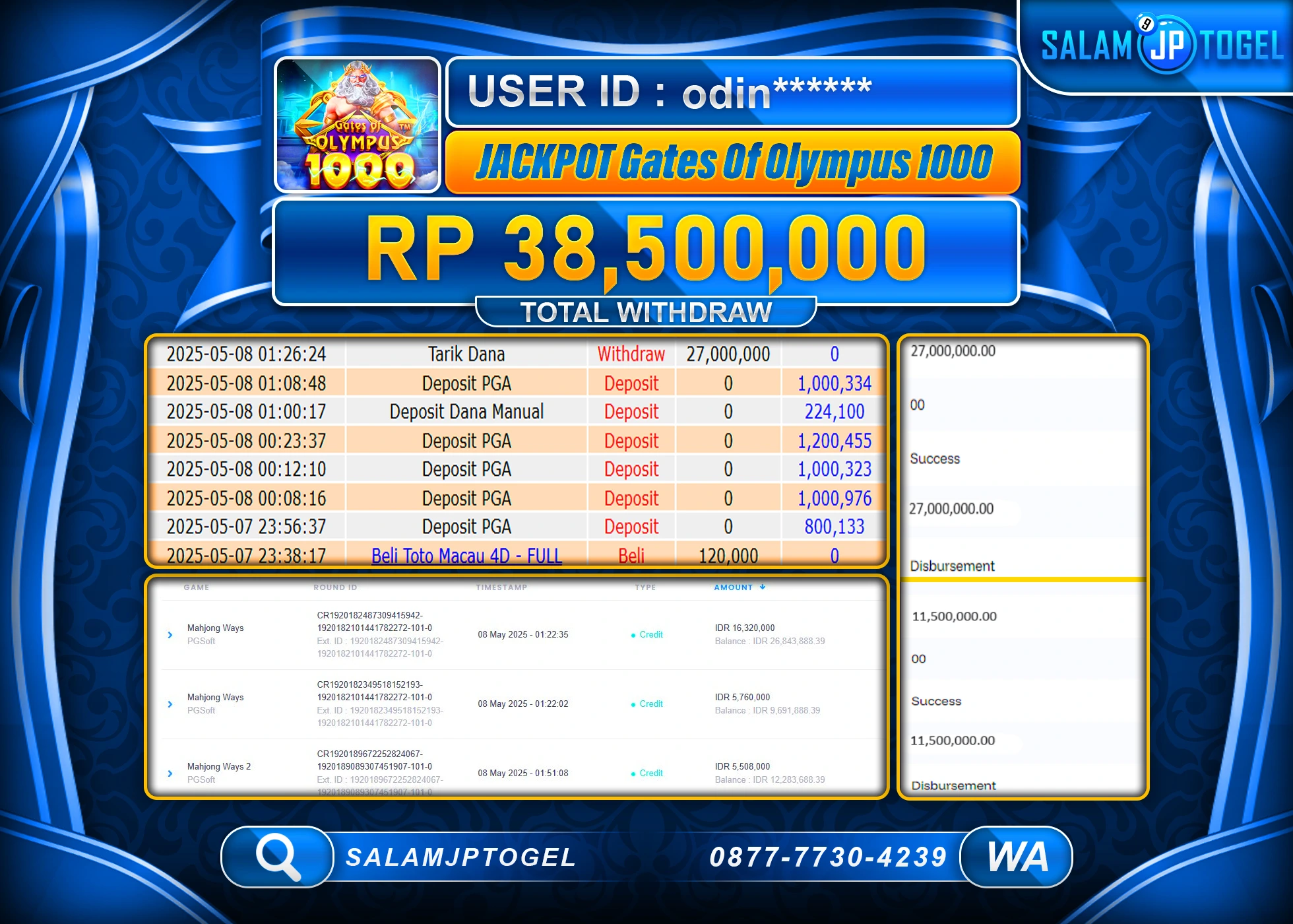 SALAMJPTOGEL MENANG GATES OF OLYMPUS 1000 Rp.38,500,000 LUNAS