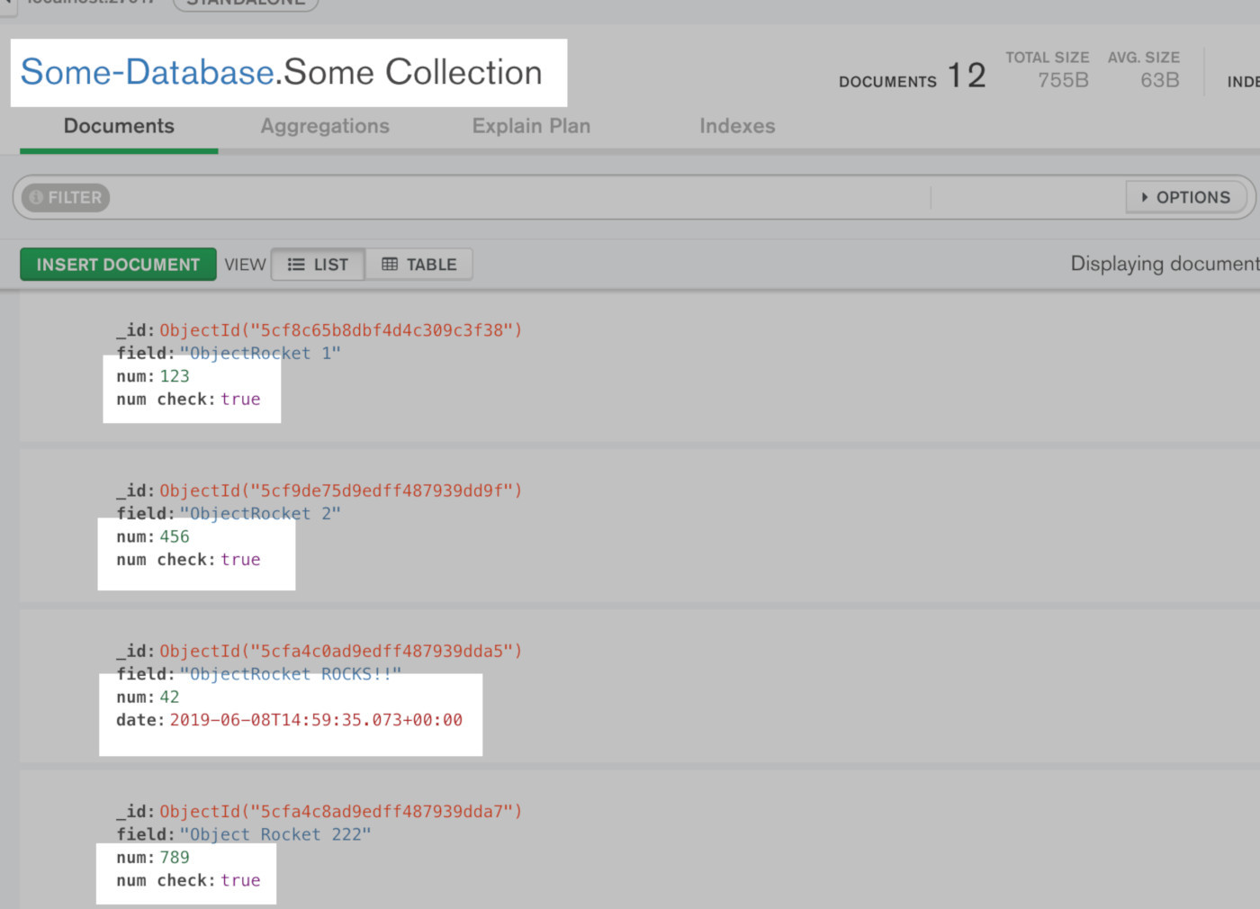 Screenshot of MongoDB Compass checking a collection's documents after update_many() method call in Python