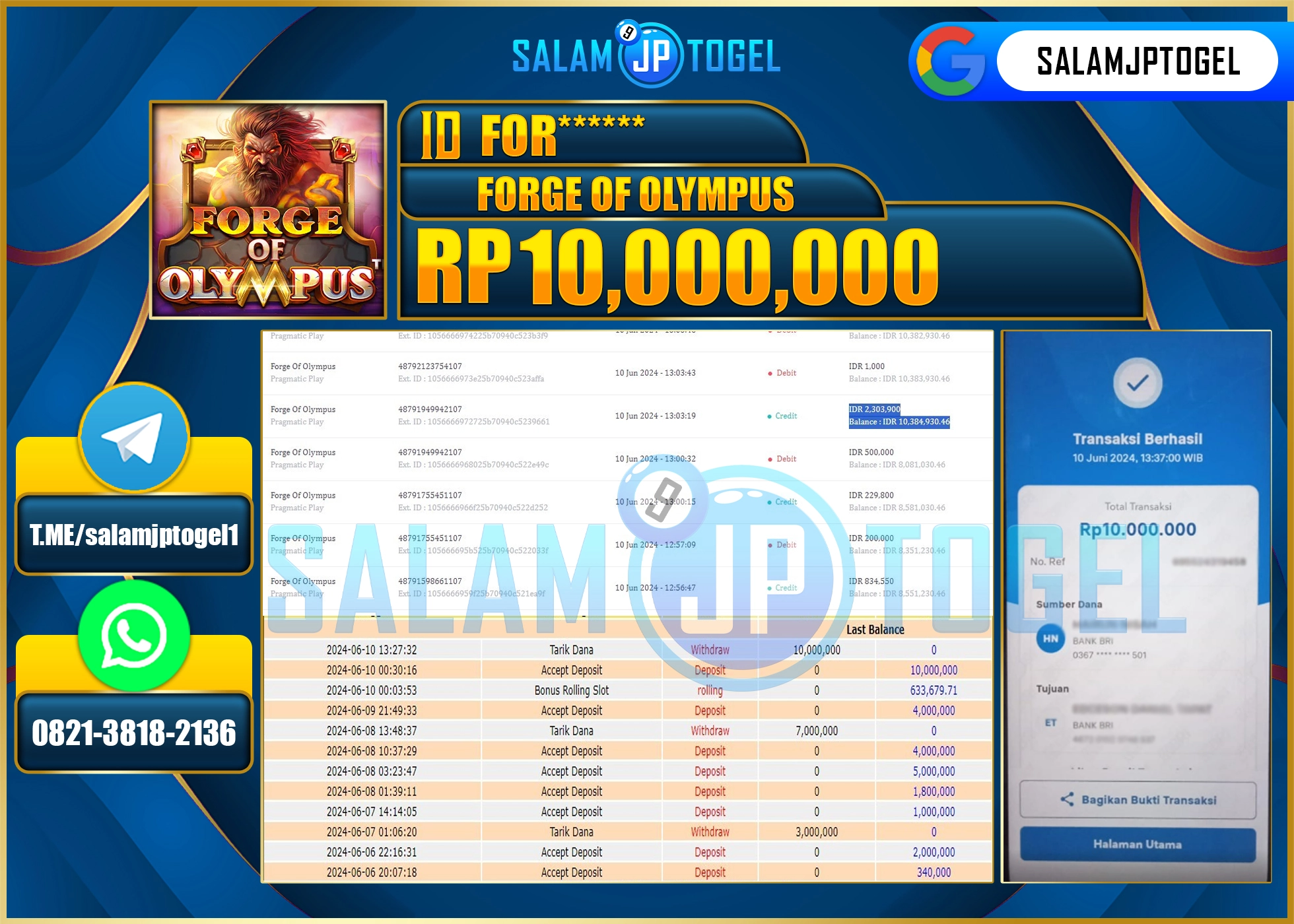 SALAMJPTOGEL MENANG FORGE OF OLYMPUS RP. 10,000,000.,LUNAS