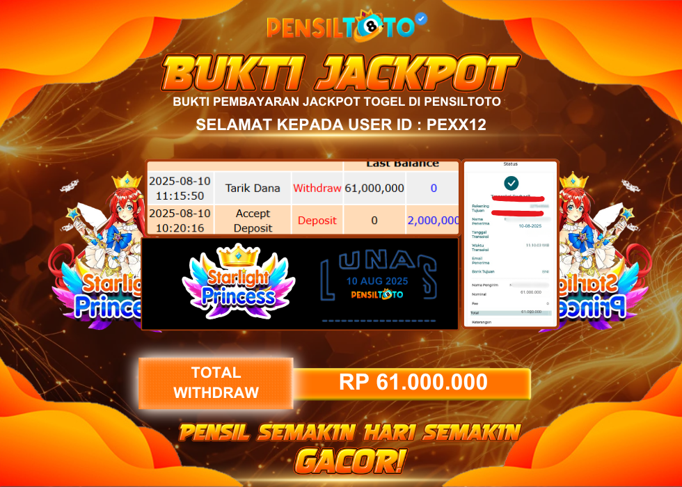 PENSILTOTO JACKPOT SLOT STARLIGHT PRINCES  Rp.61.000.000,- LUNAS