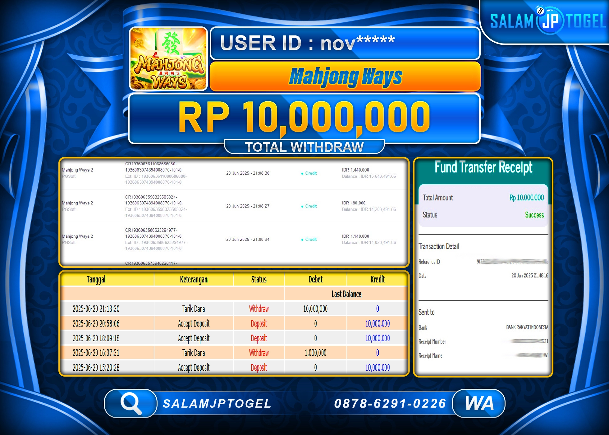 SALAMJPTOGEL MENANG Mahjong Ways Rp.10,000,000 LUNAS