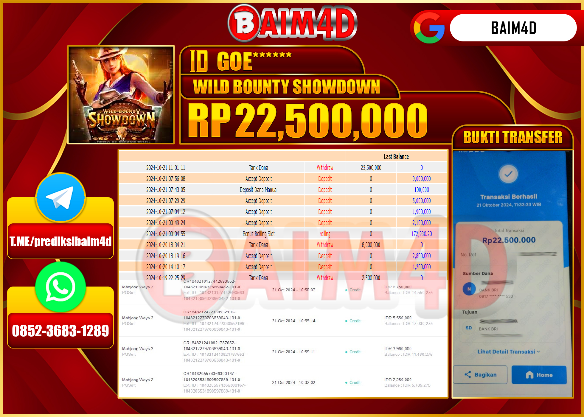 BAIM4D JACKPOT Wild Bounty Showdown Rp.22,500,000.- LUNAS