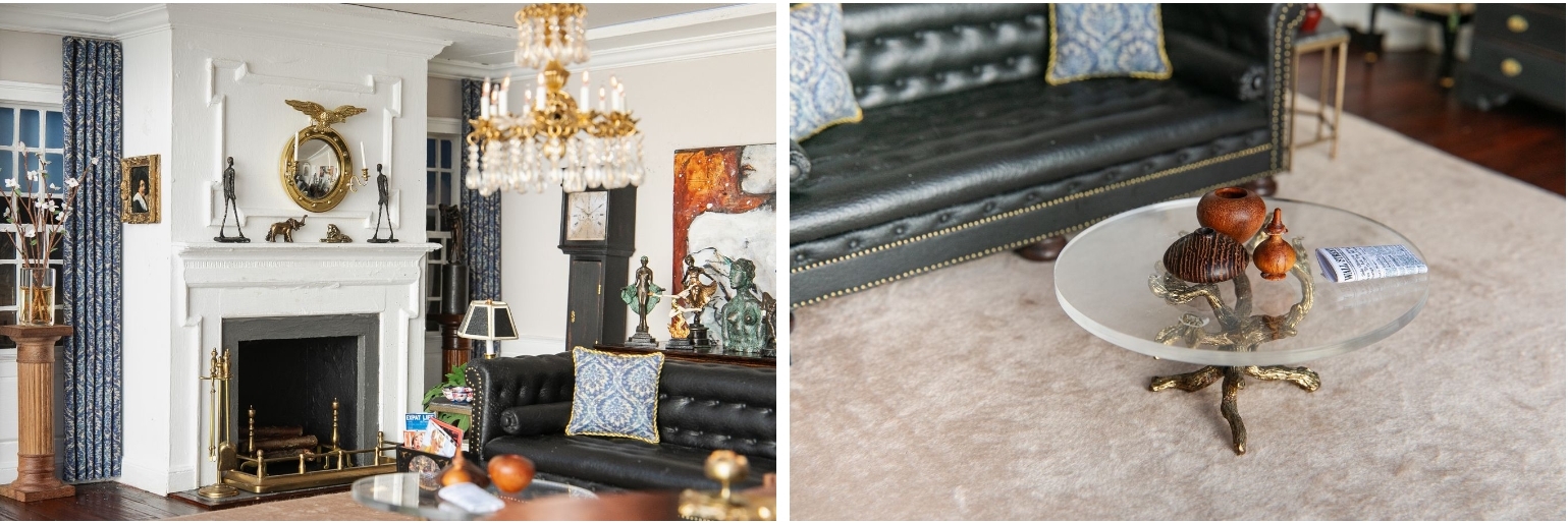Left: Your drapes look best (and most modern) hung floor to ceiling, and the void of a fireplace is best balanced with art or a vignette similar in scale. Right: At minimum, the front feet of your furniture should sit on your rug.