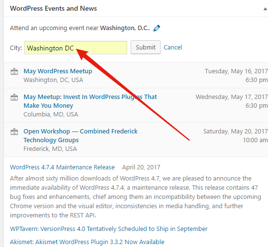 WordPress Event Updates