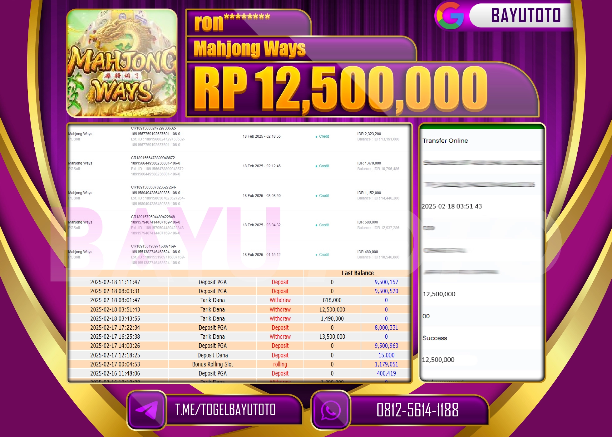 BAYUTOTO JACKPOT DI MAHJONG WAYS Rp12,500,000 LUNASS