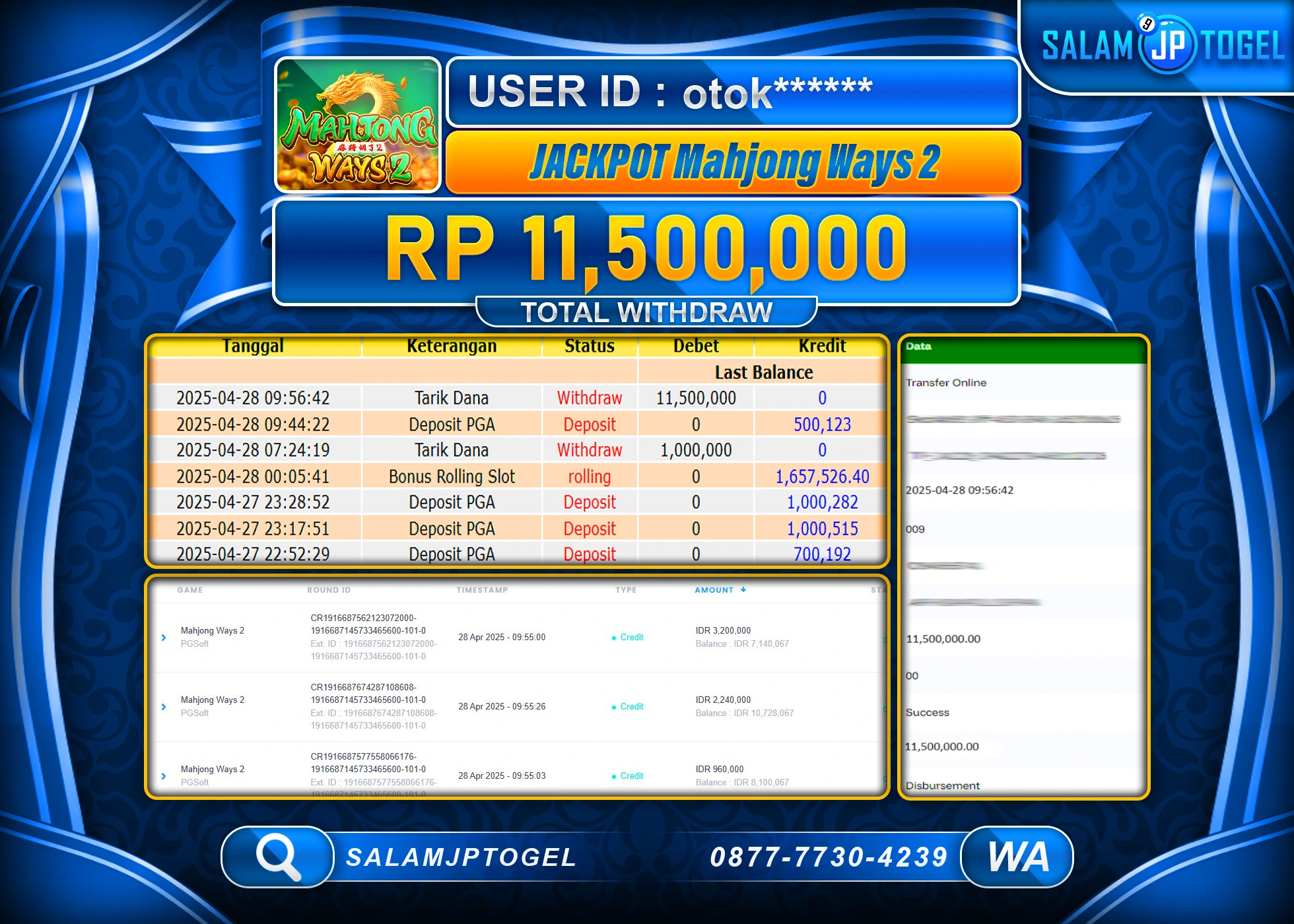 SALAMJPTOGEL MENANG MAHJONG WAYS 2 Rp.11,500,000 LUNAS