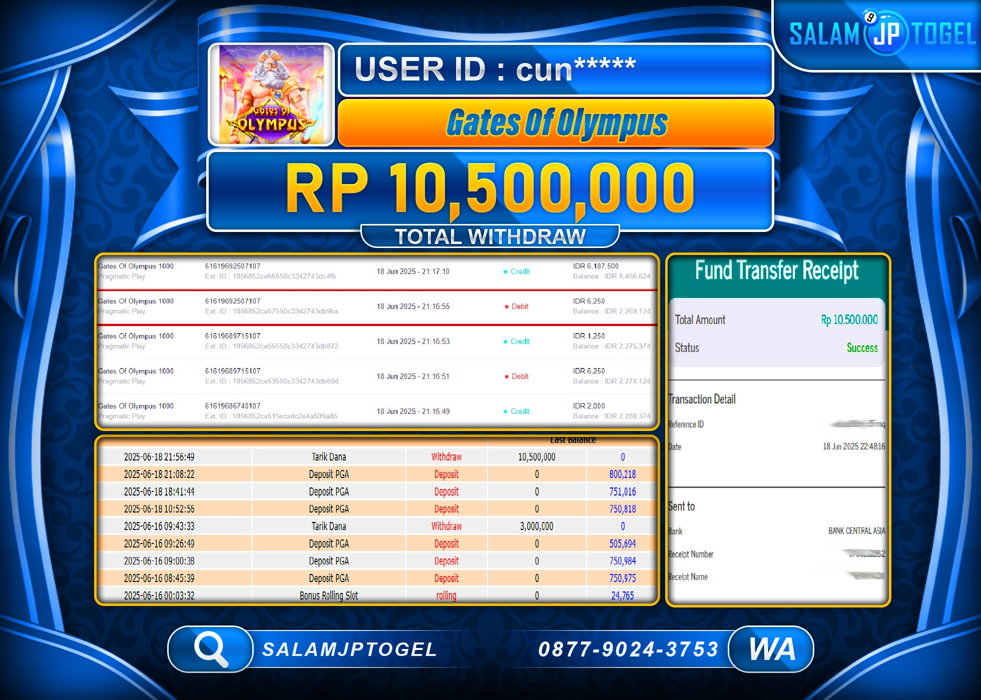 SALAMJPTOGEL MENANG Gates Of Olympus Rp.10,500,000 LUNAS
