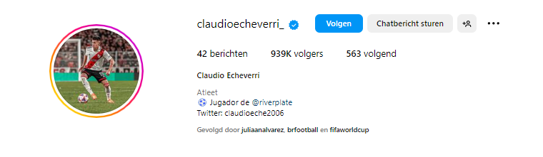 Het aantal volgers van Echeverri op Instagram