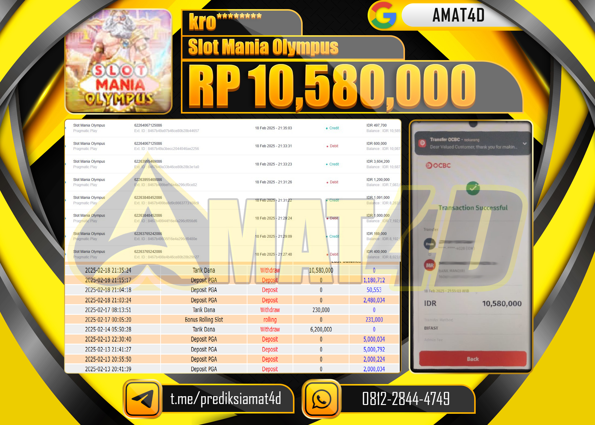AMAT4D KEMENANGAN SLOT MANIA OLYMPUS Rp.10.580.000 BERHASIL TERBAYAR LUNAS