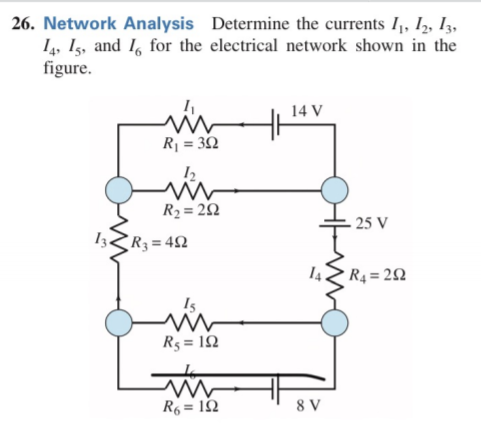 Solved 26. Network Analysis Determine the currents 11, 12, | Chegg.com