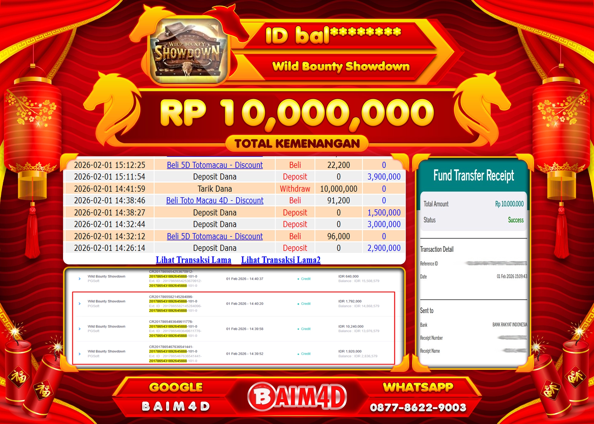 BAIM4D JACKPOT  WILD BOUNTY SHOWDOWN  Rp.10,000,000 - LUNAS
