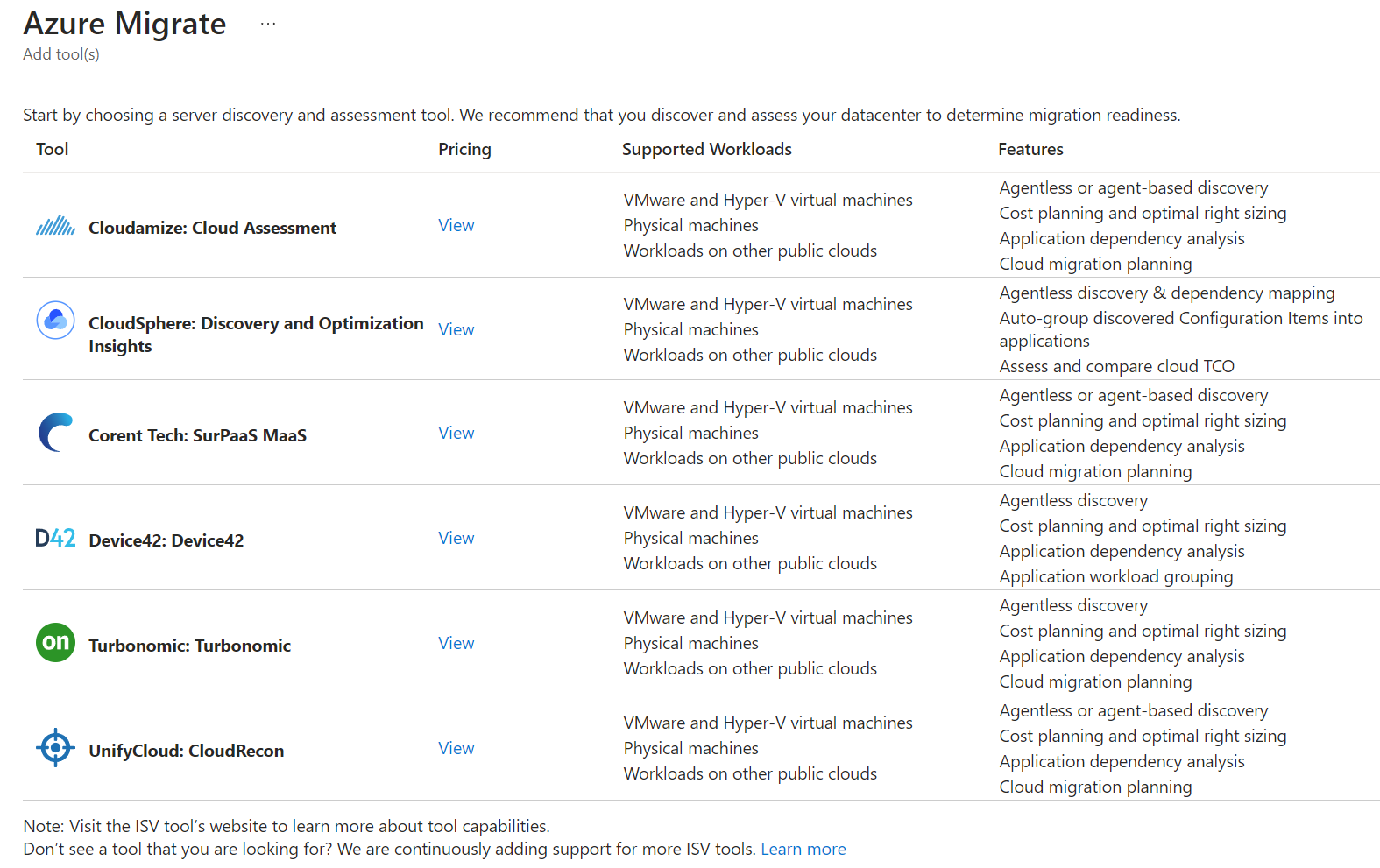 Azure Migrate ISV tools