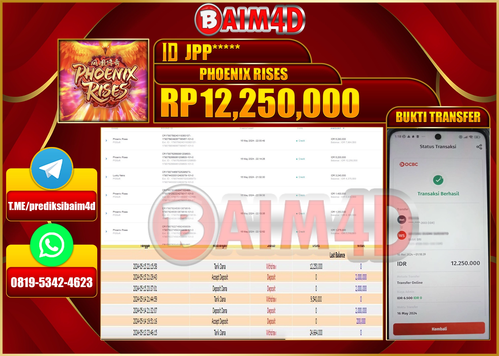 BAIM4D JACKPOT di PHOENIX RISES Rp.12,250,000.,- LUNAS