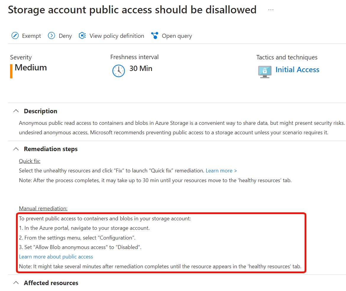 Storage account public access should be disallowed 