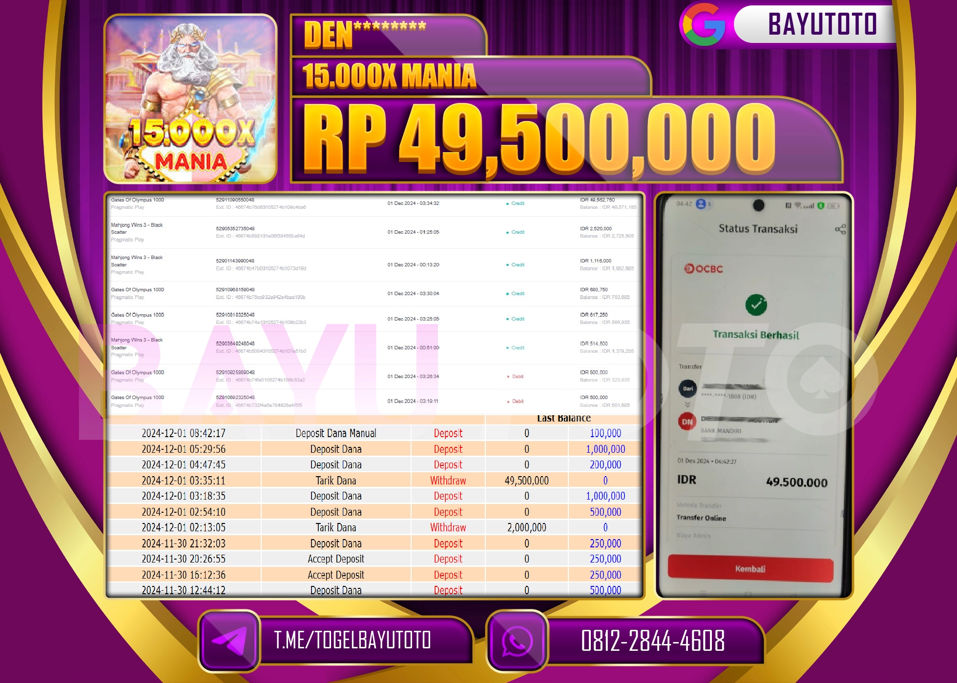 BAYUTOTO MENANG SLOT 15.000X MANIA 49,500,000 - LUNAS