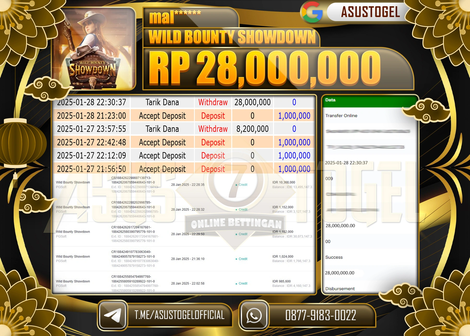 ASUSTOGEL KEMENANGAN DI WILD BOUNTY SHOWDOWN SEBESAR 28.000.000 - RUPIAH LUNAS