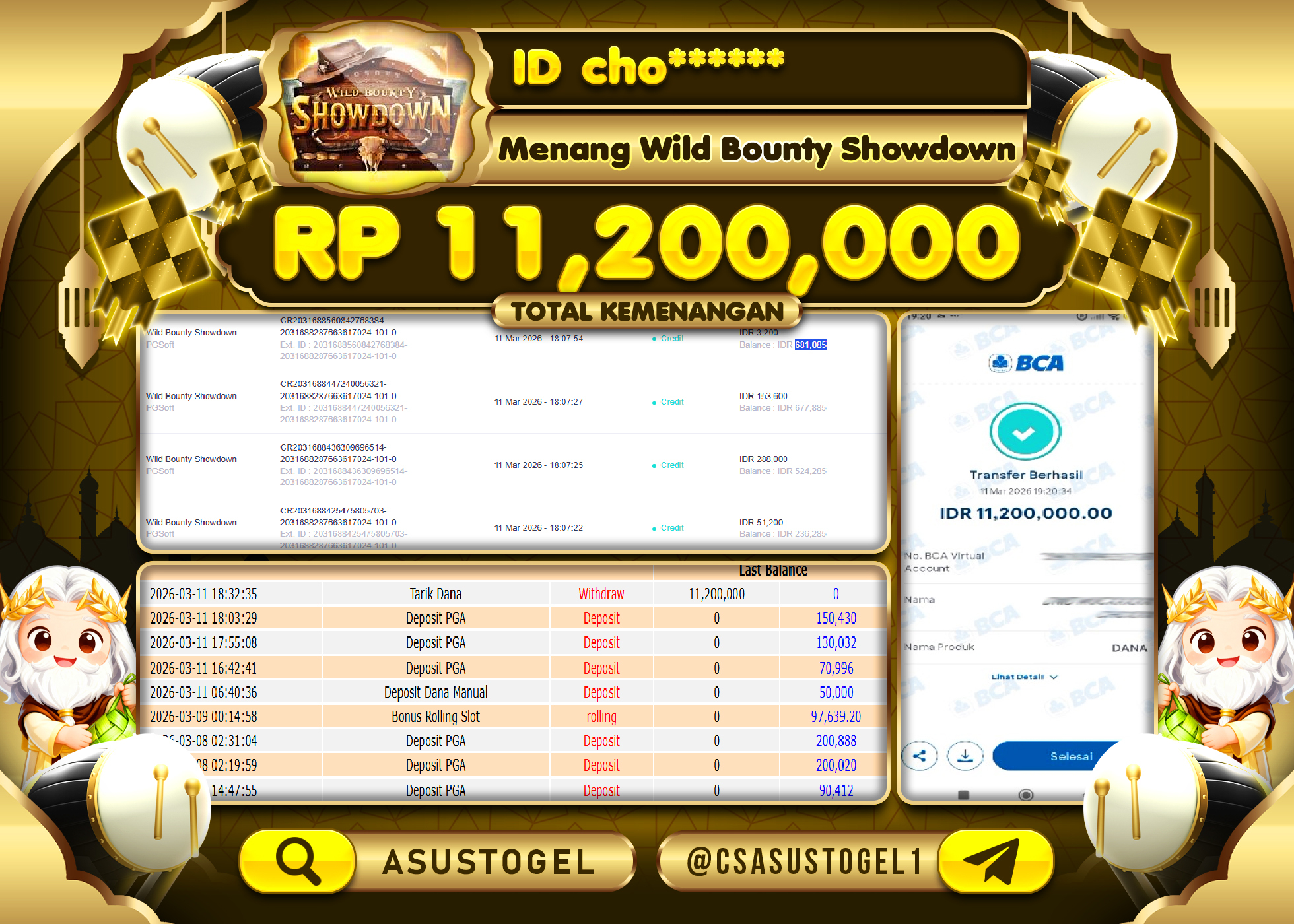 ASUSTOGEL KEMENANGAN DI WILD BOUNTY SHOWDOWN  SEBESAR 11,200,000 - RUPIAH LUNAS