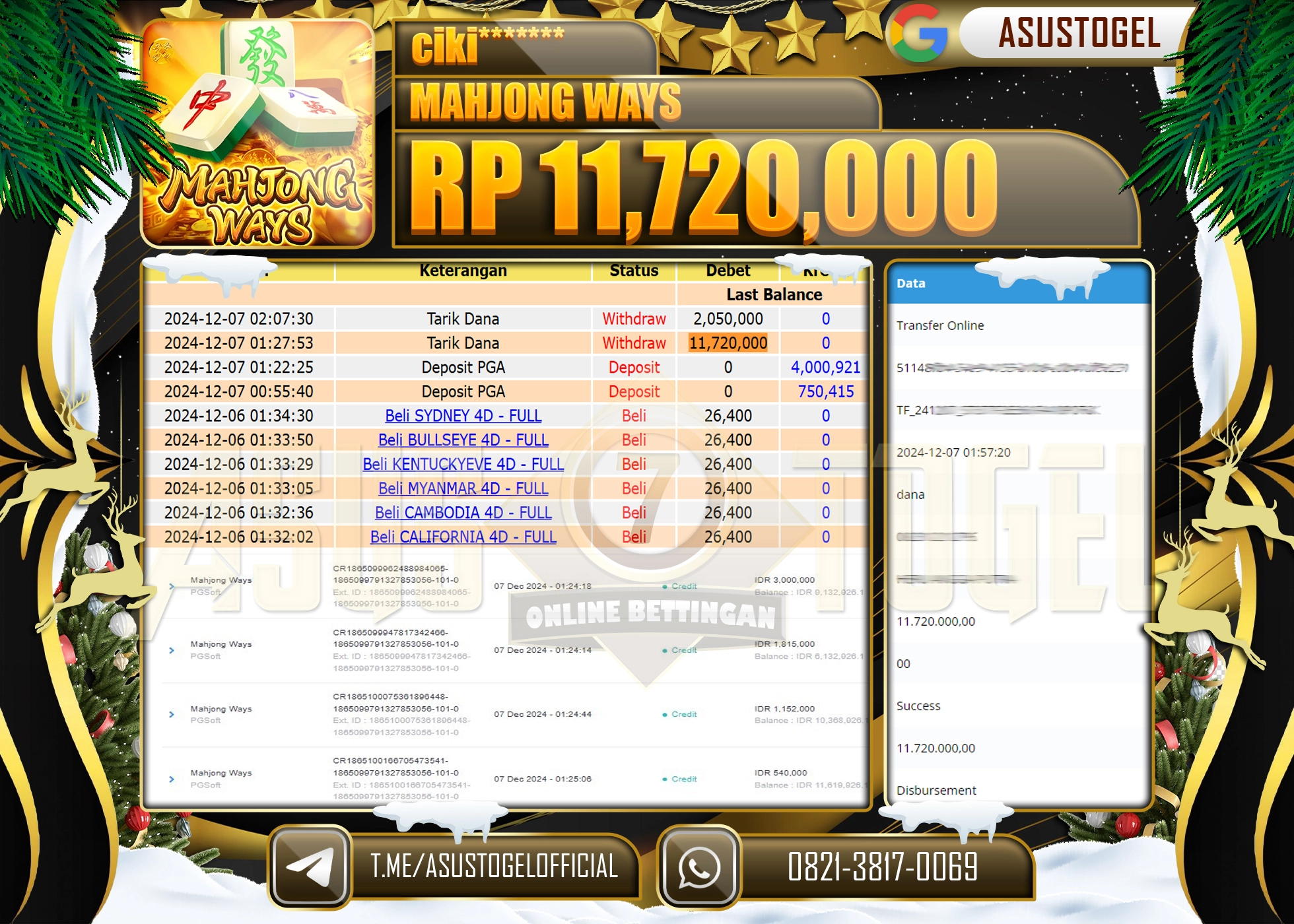 ASUSTOGEL KEMENANGAN DI PG SOFT   MAHJONG WAYS   SEBESAR  11,70,000 - RUPIAH LUNAS