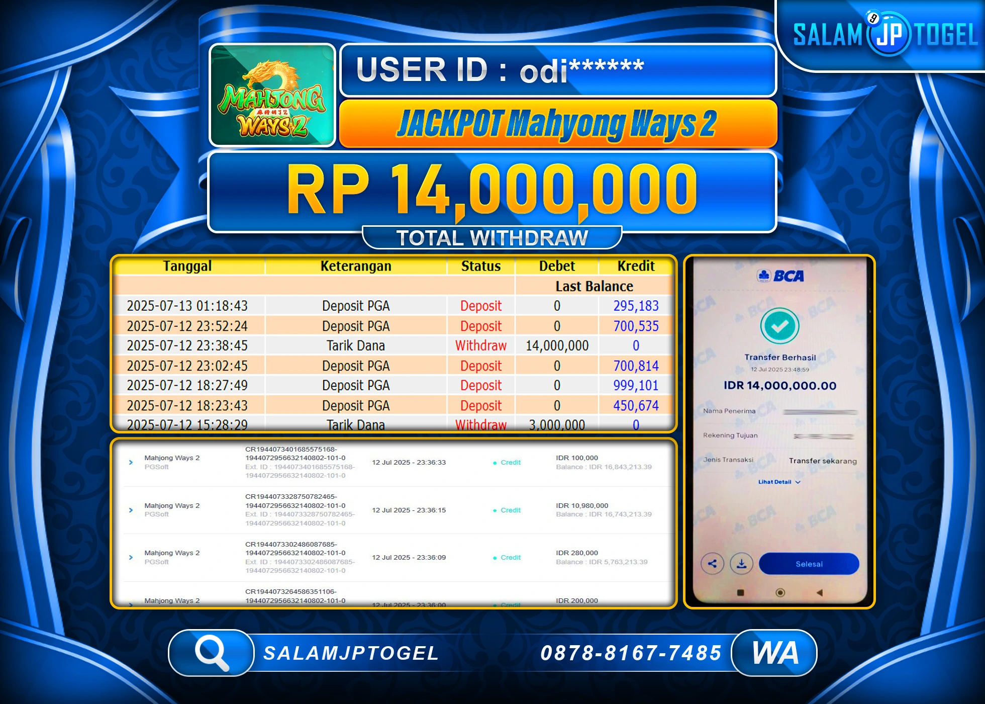 SALAMJPTOGEL MENANG MAHJONG WAYS 2  Rp.14,000,000