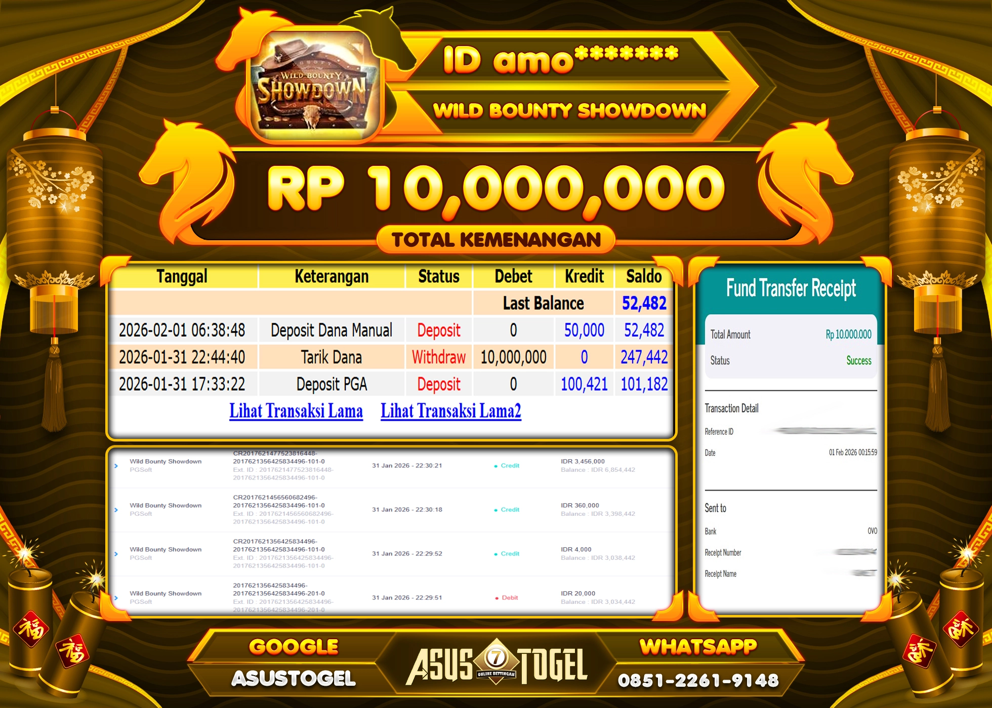 ASUSTOGEL KEMENANGAN DI SLOT WILD BOUNTY SHOWDOWN SEBESAR 10,000,000 - RUPIAH LUNAS