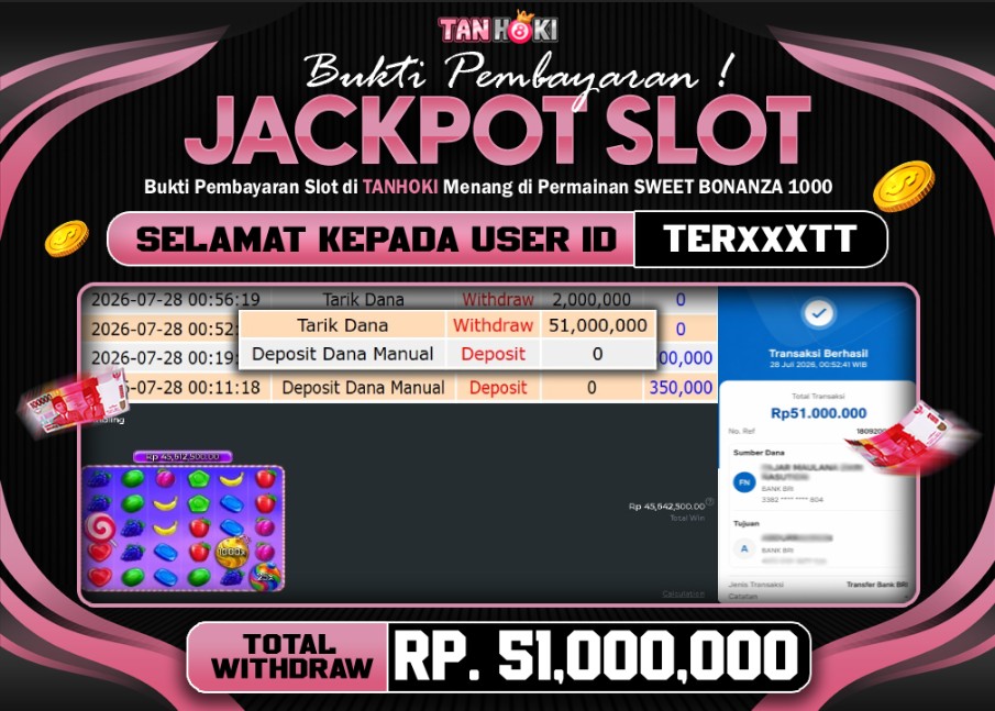 HAPPY JACKPOT MEMBER TANHOKI SLOT SWEET BONANZA 1000 Rp 51.000.000-, - LUNAS