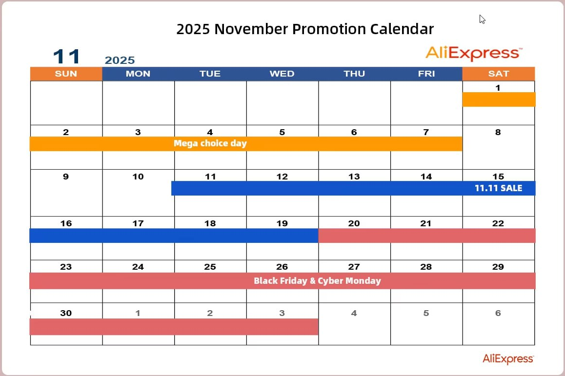  Календар подій aliexpress на листопад 2025