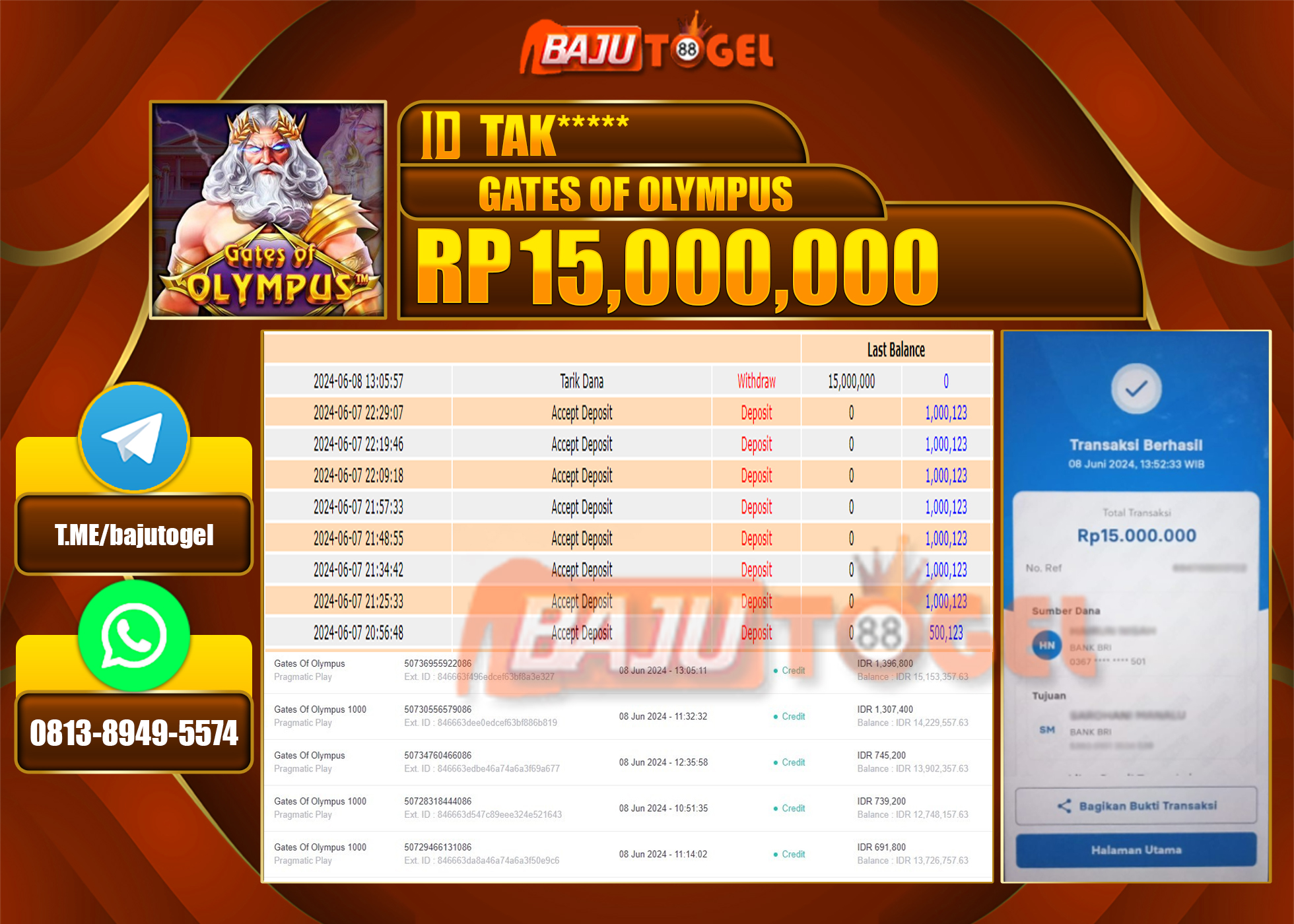 BAJUTOGEL JACKPOT SLOT GATES OF OLYMPUS Rp.15.000.000 LUNAS