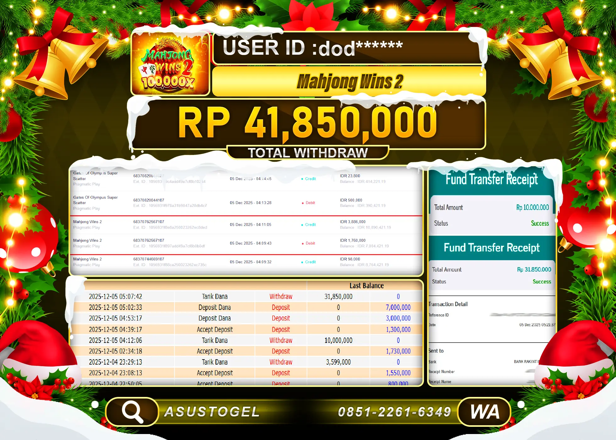 ASUSTOGEL KEMENANGAN DI SLOT MAHJONG WINS 2 PLAGMATIC PLAY SEBESAR 41,850,000 - RUPIAH LUNAS