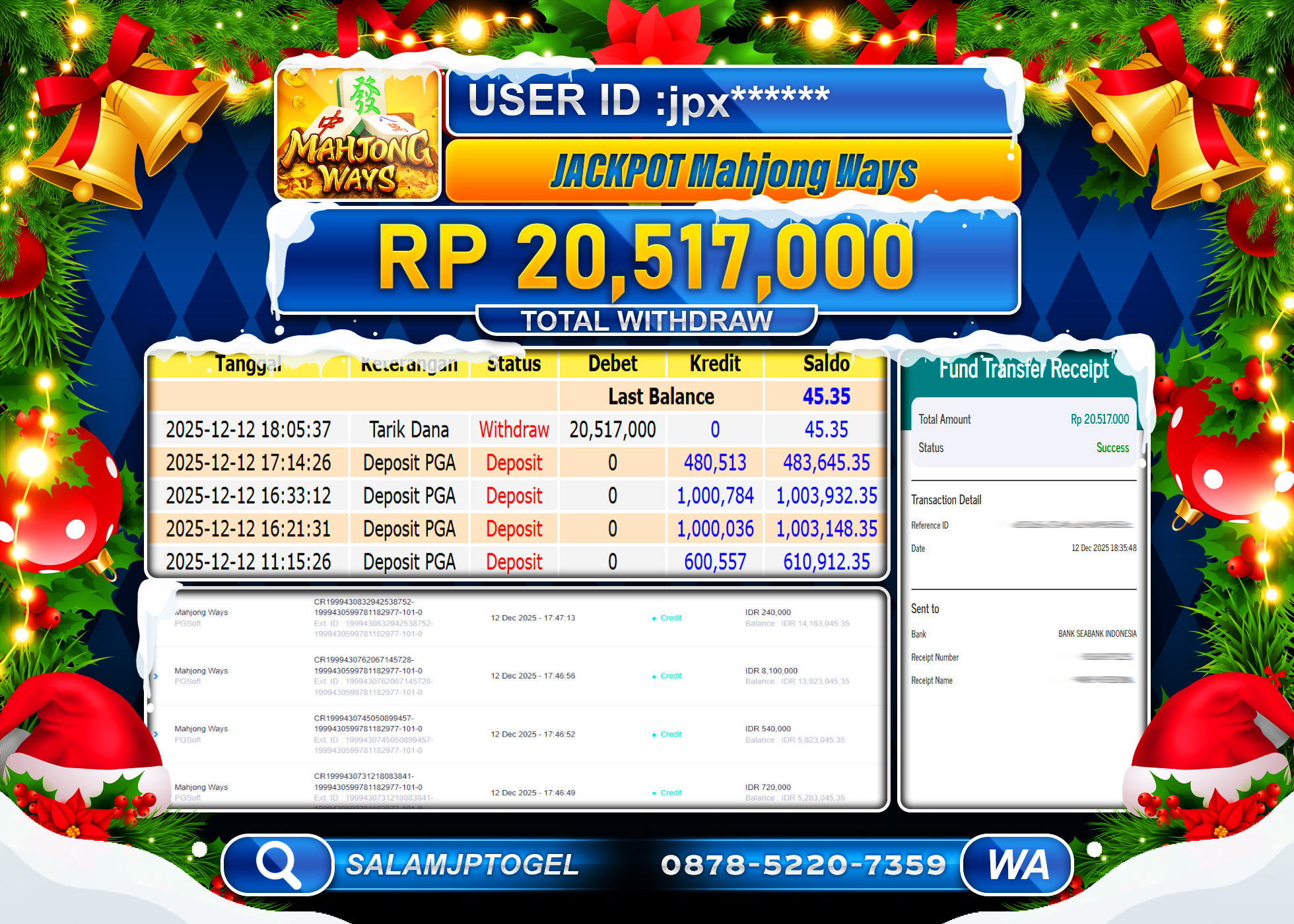 SALAMJPTOGEL JACKPOT MAHJONG WAYS PG SOFT Rp.20,517,000 - LUNAS