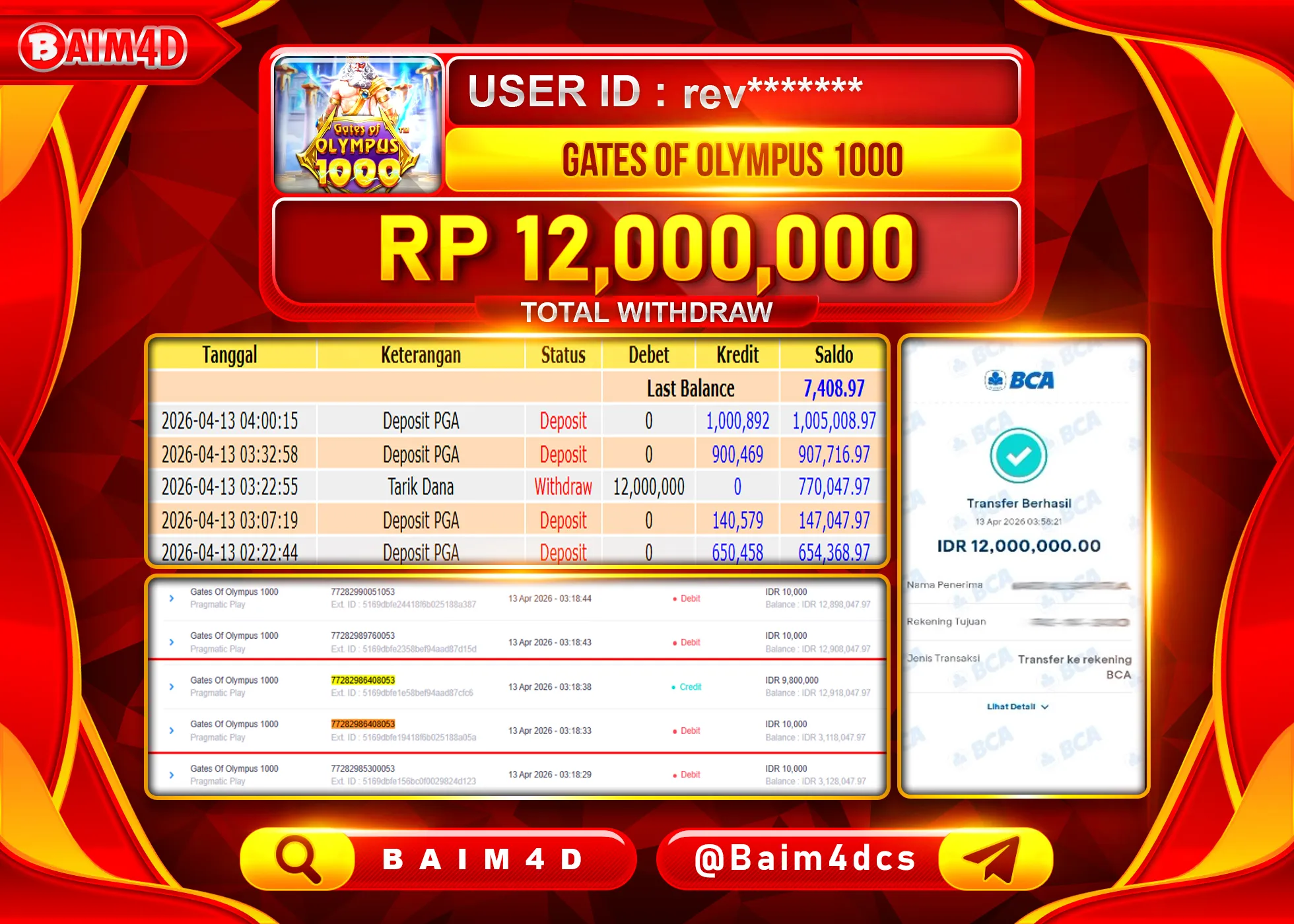 BAIM4D JACKPOT  SLOT GATES OF OLYMPUS 1000 Rp.12,000,000 - LUNAS
