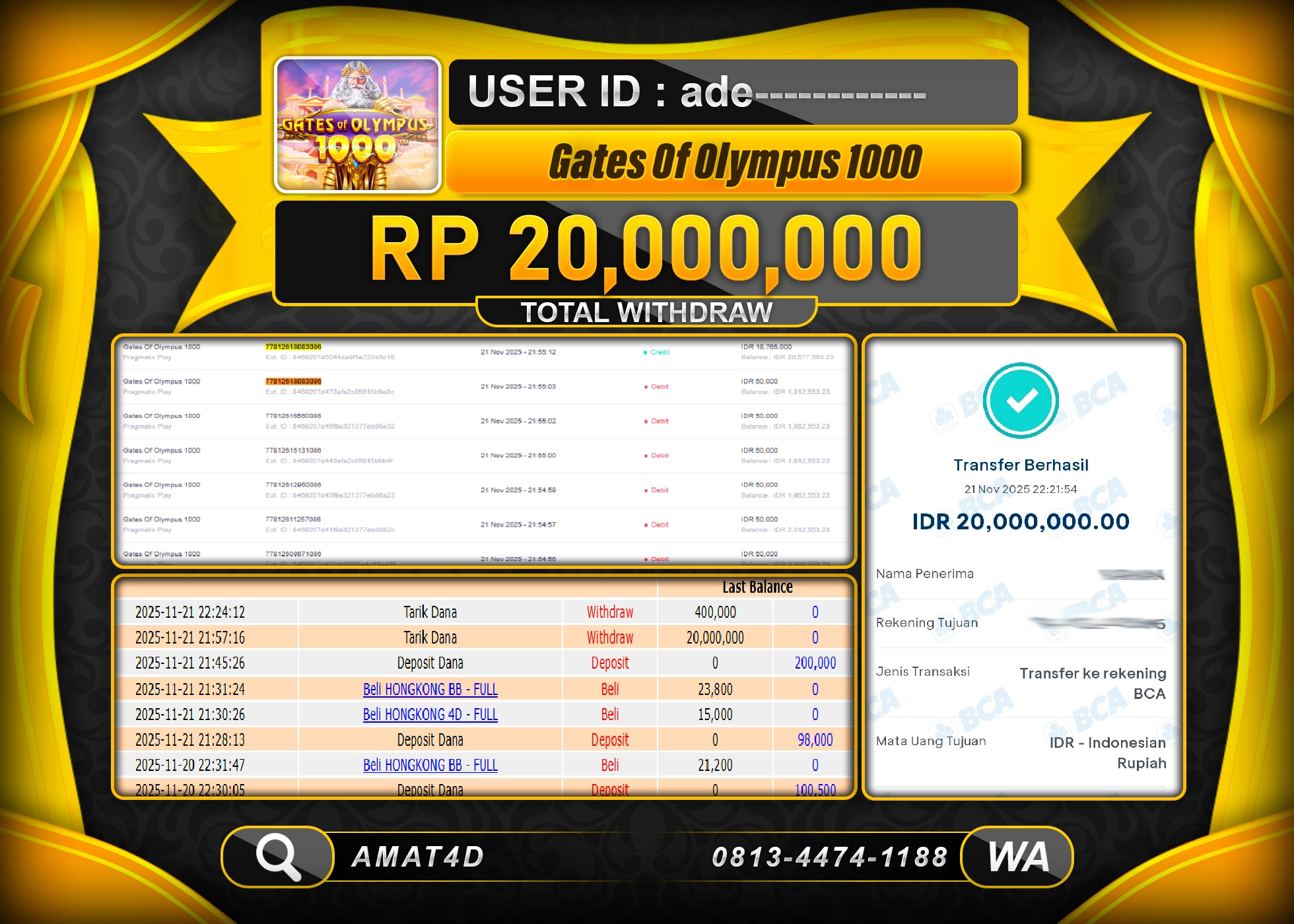 AMAT4D KEMENANGAN DI GATES OF OLYMPUS 1000 Rp.20.000.000 BERHASIL TERBAYAR LUNAS
