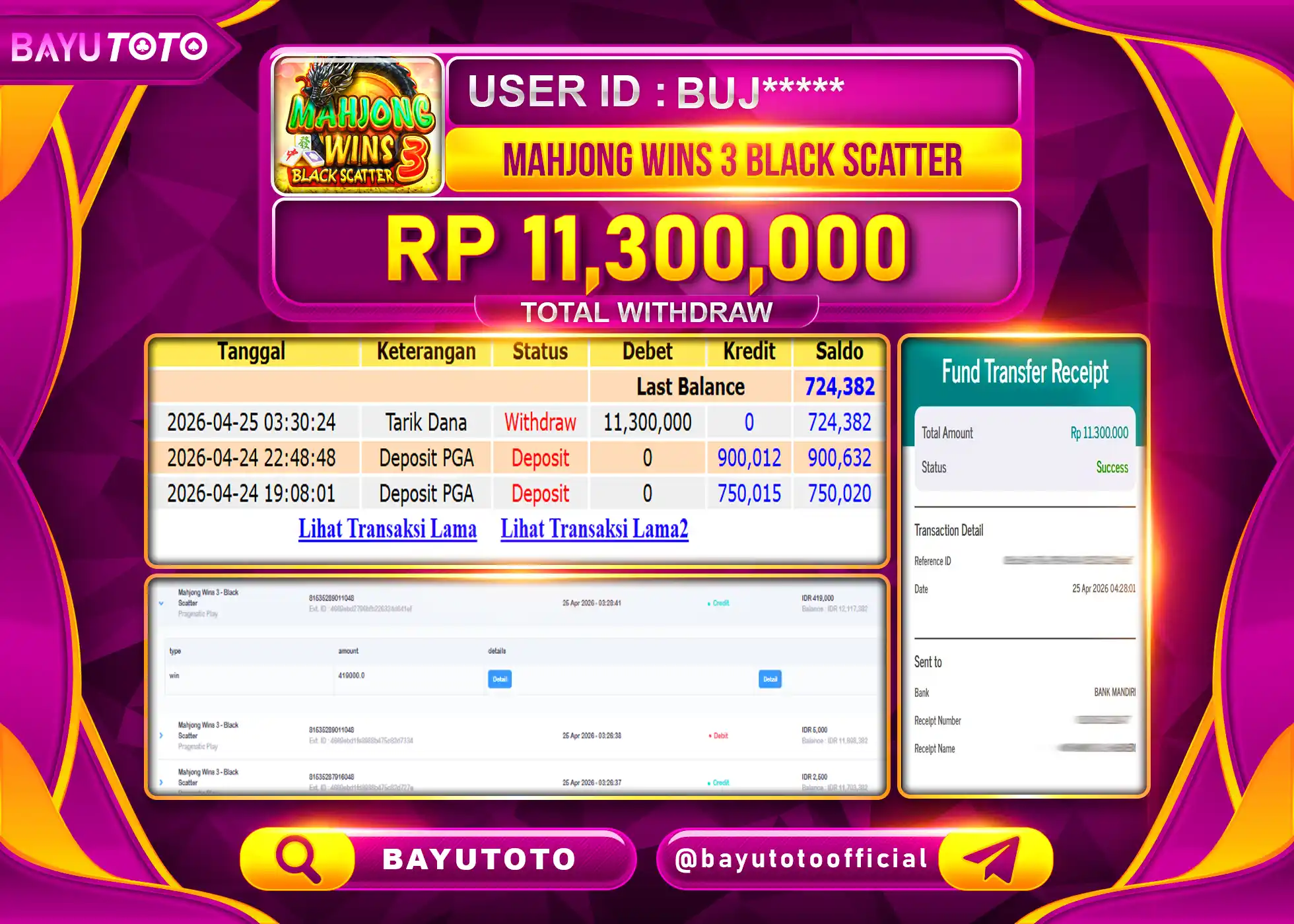 BAYUTOTO JACKPOT DI MAHJONG 3 BLACK SCATTER Rp.11,300,000 LUNAS